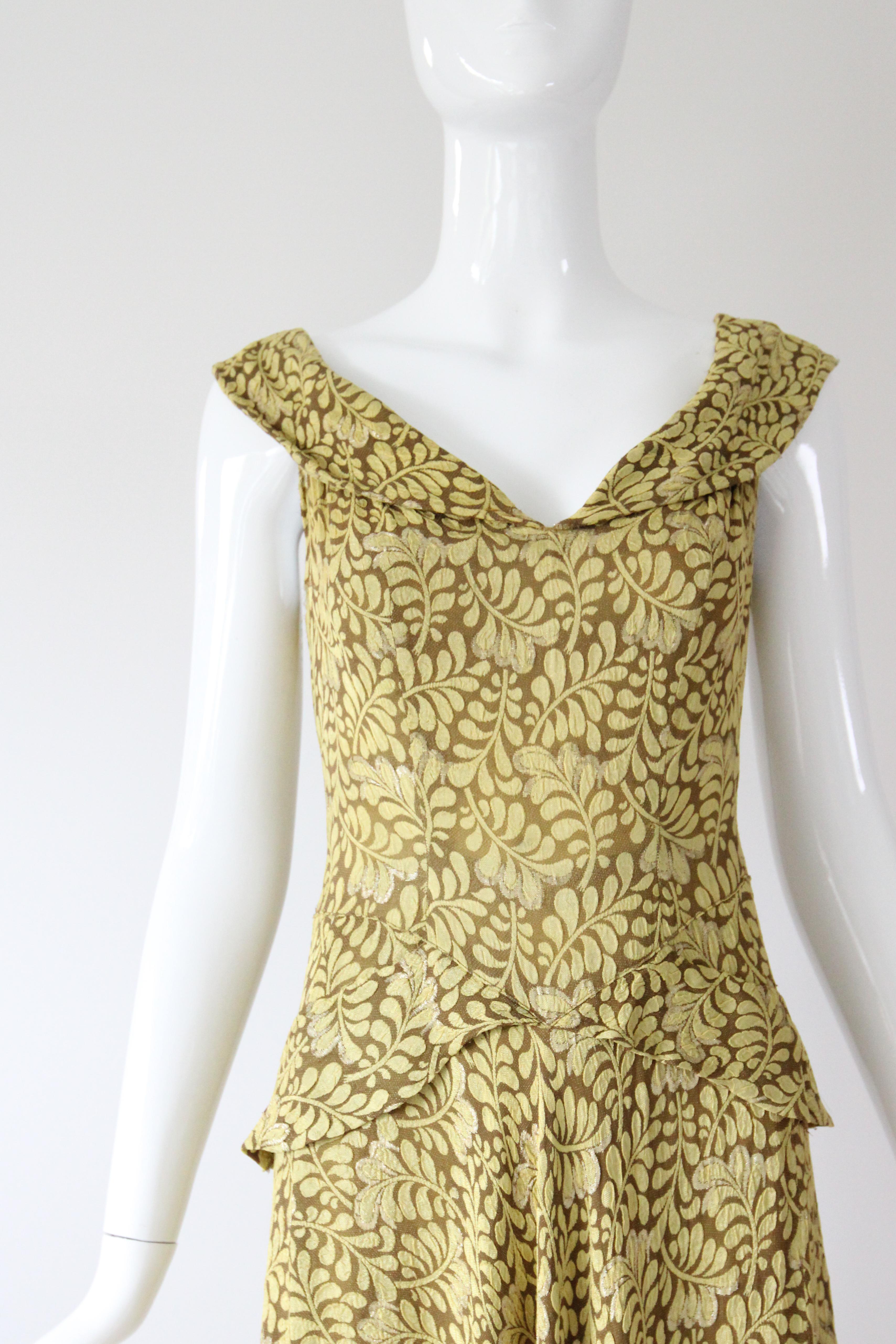 Vintage 1930's Chartreuse Lamé Grün Abendkleid US 2 UK 6 im Zustand „Gut“ im Angebot in Cheltenham, GB