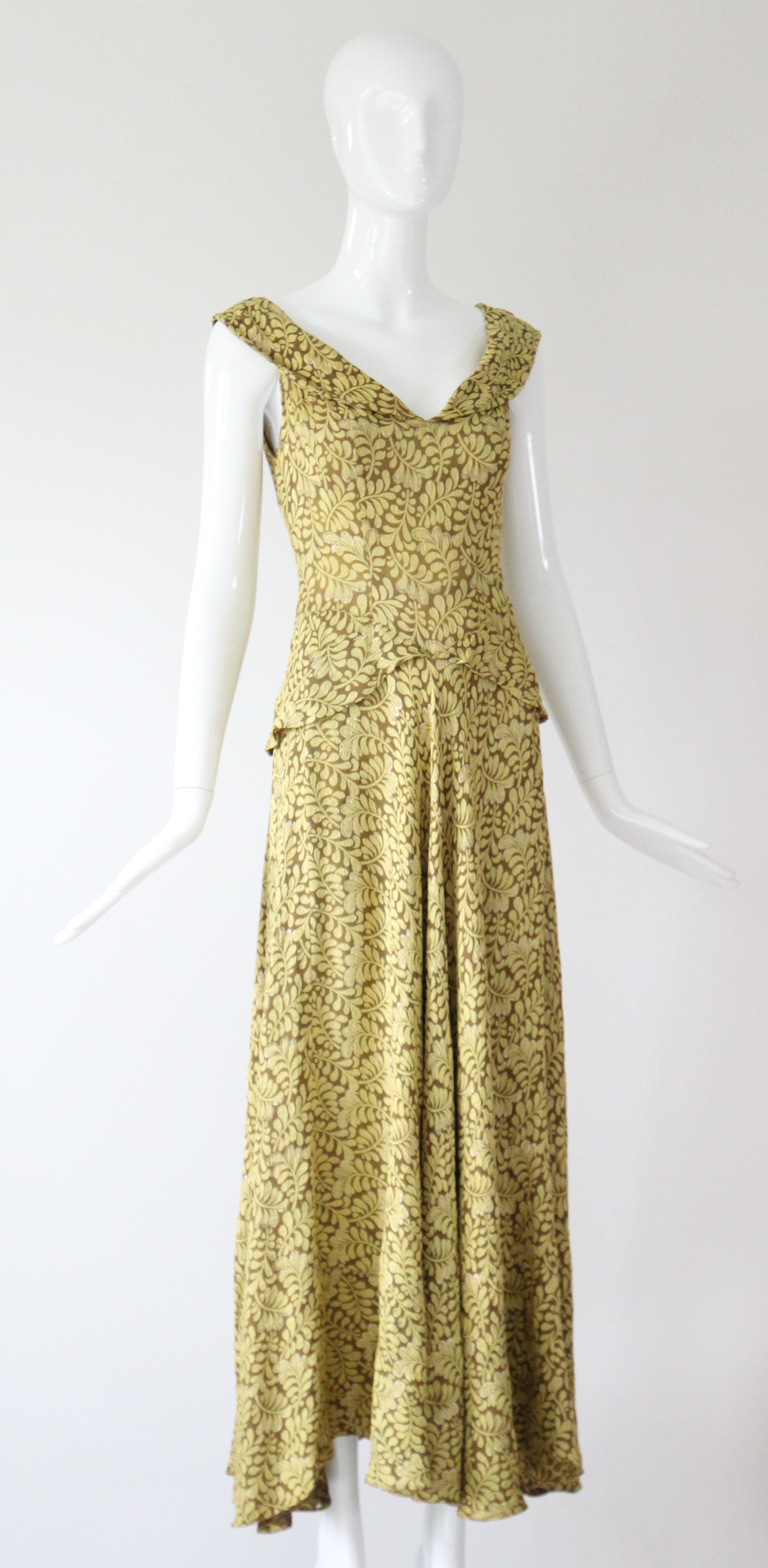 Vintage 1930's Chartreuse Lamé Grün Abendkleid US 2 UK 6 Damen im Angebot