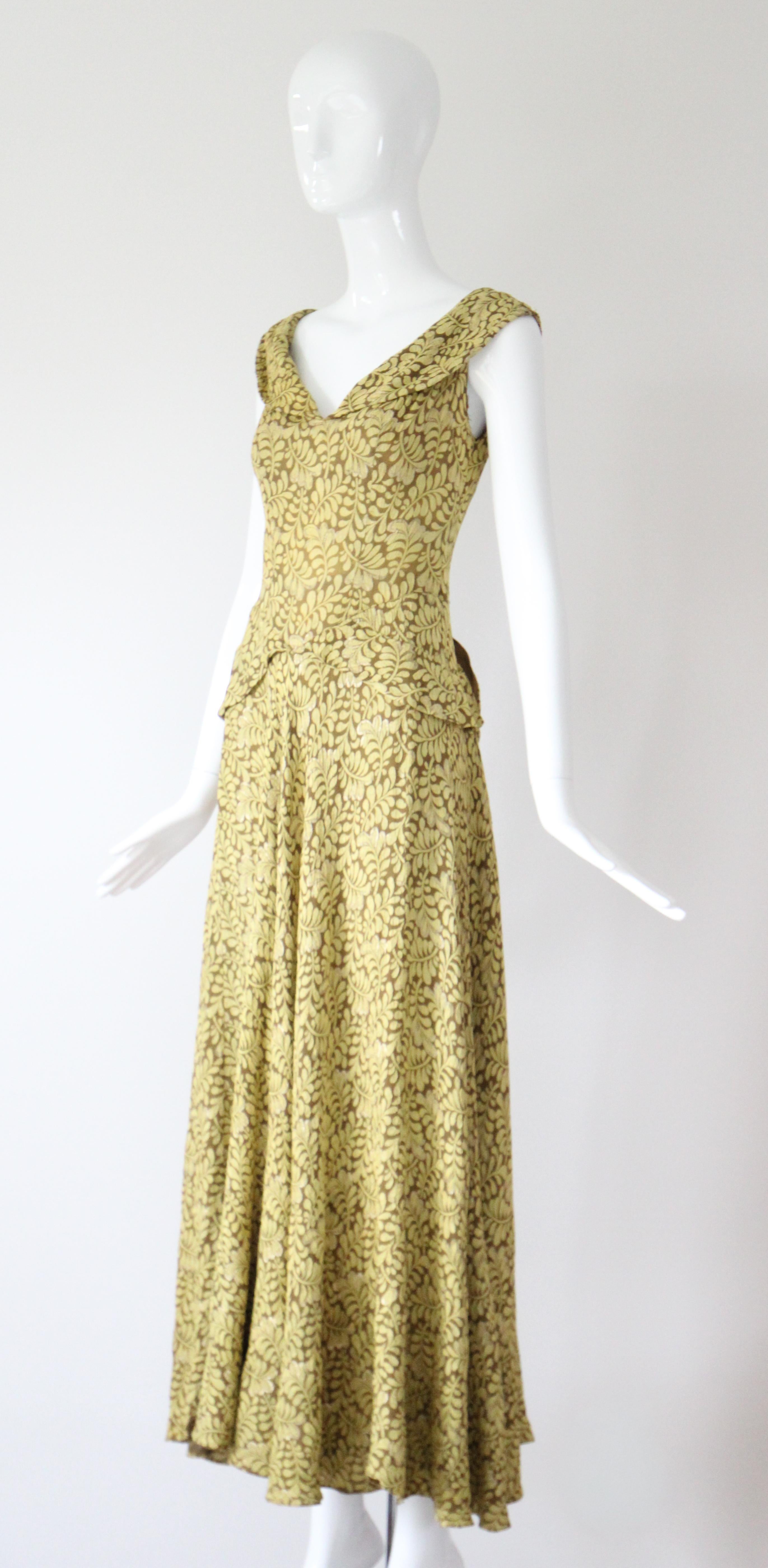 Vintage 1930's Chartreuse Lamé Grün Abendkleid US 2 UK 6 im Angebot 2