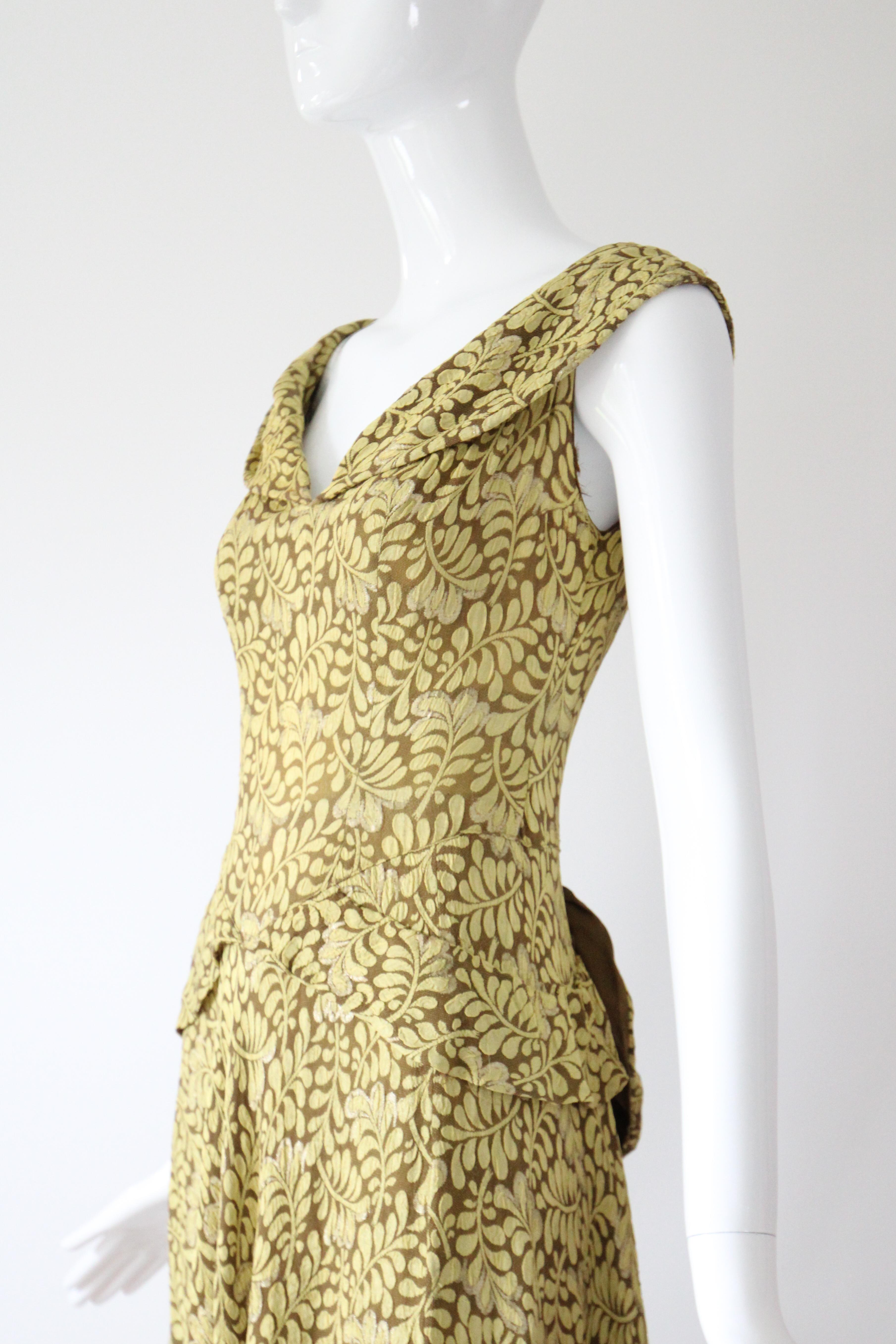 Vintage 1930's Chartreuse Lamé Grün Abendkleid US 2 UK 6 im Angebot 3