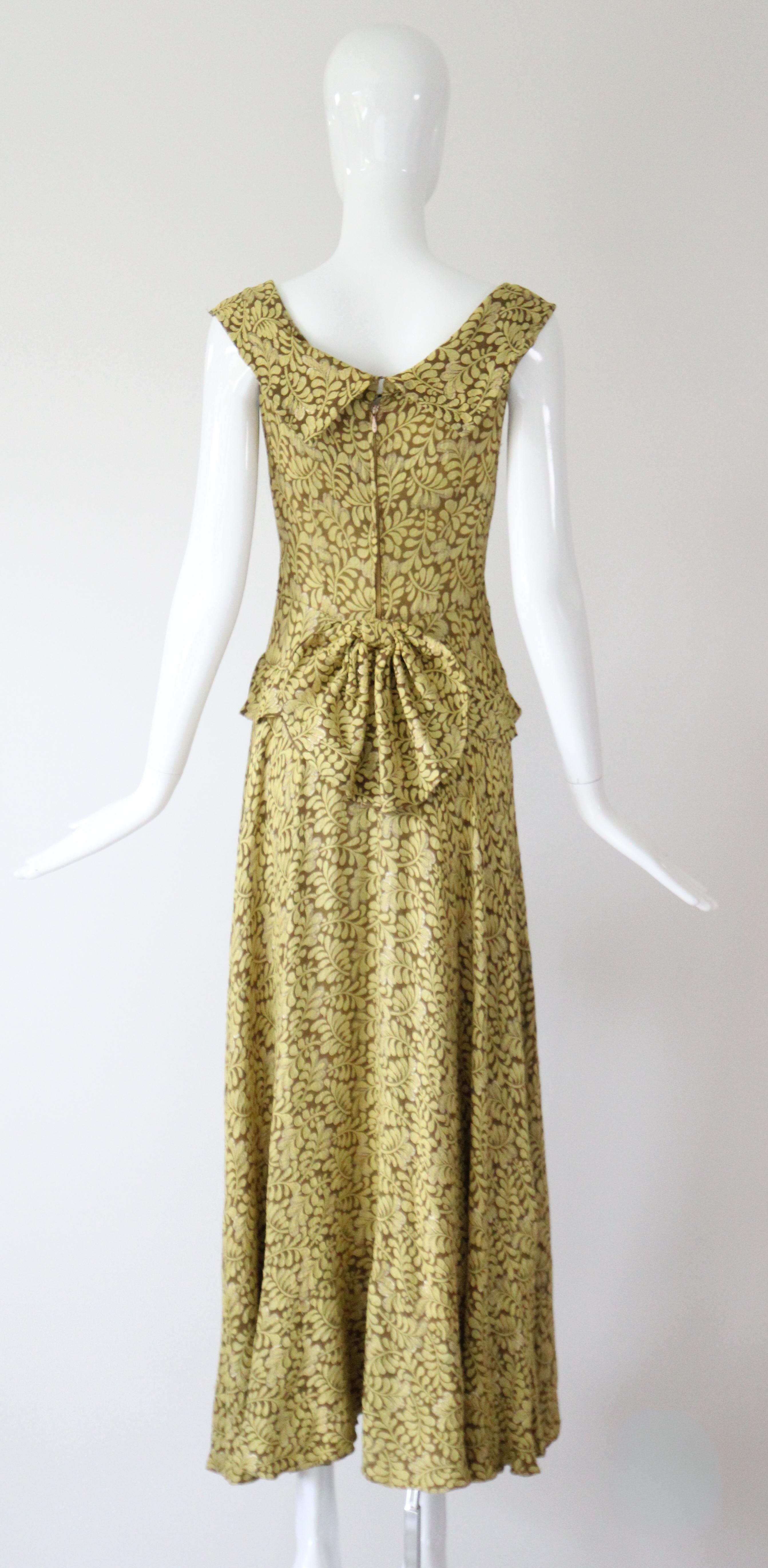 Vintage 1930's Chartreuse Lamé Grün Abendkleid US 2 UK 6 im Angebot 4