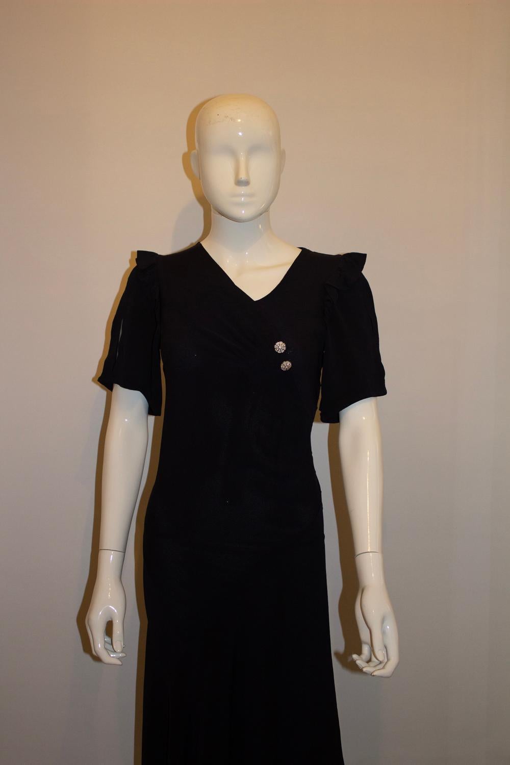 Vintage 1930s Chic Crepe Kleid (Schwarz) im Angebot