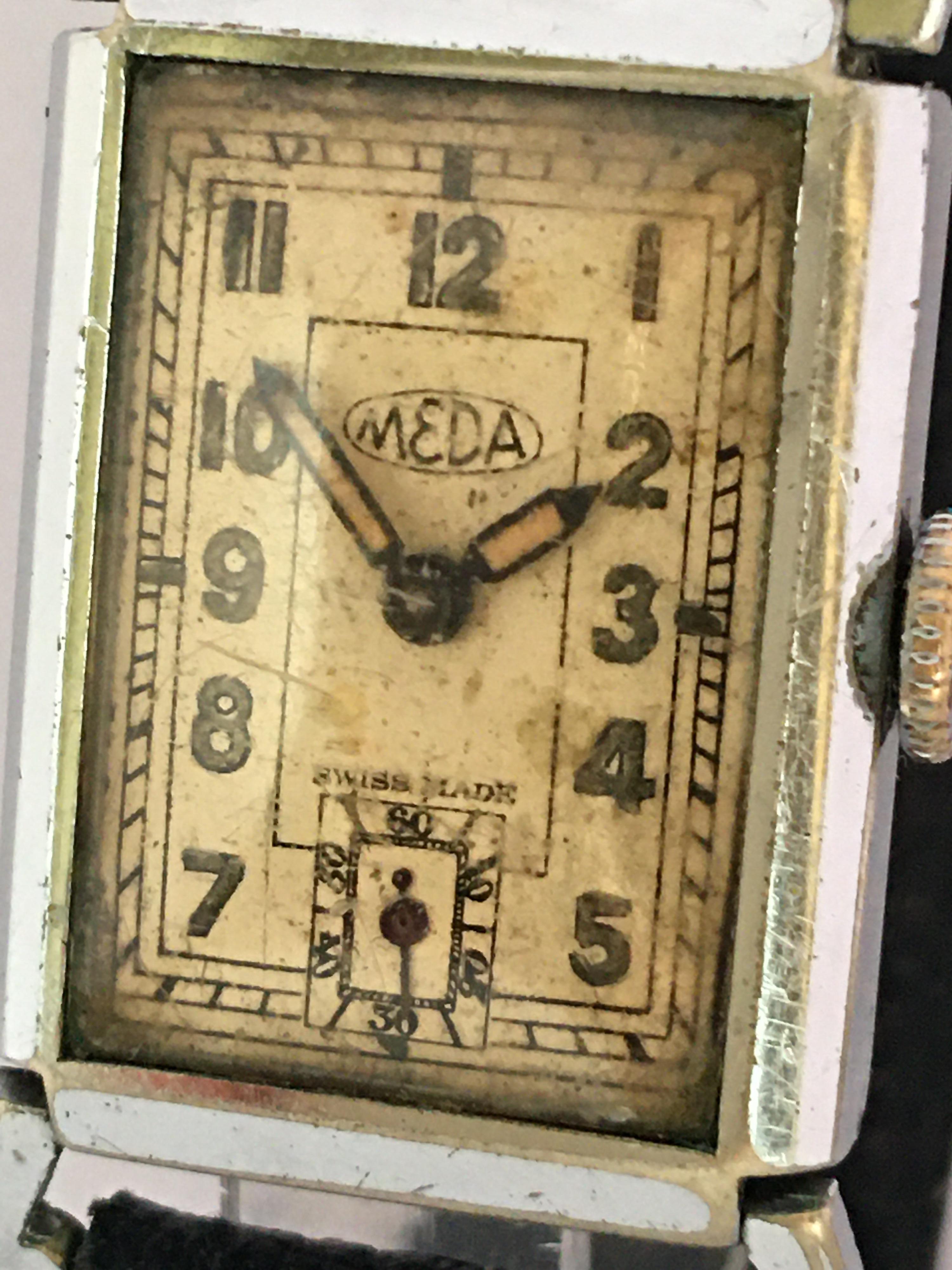 Vintage 1930s Chromium-Plated MEDA 'Roamer' Swiss Mechanical Watch 3