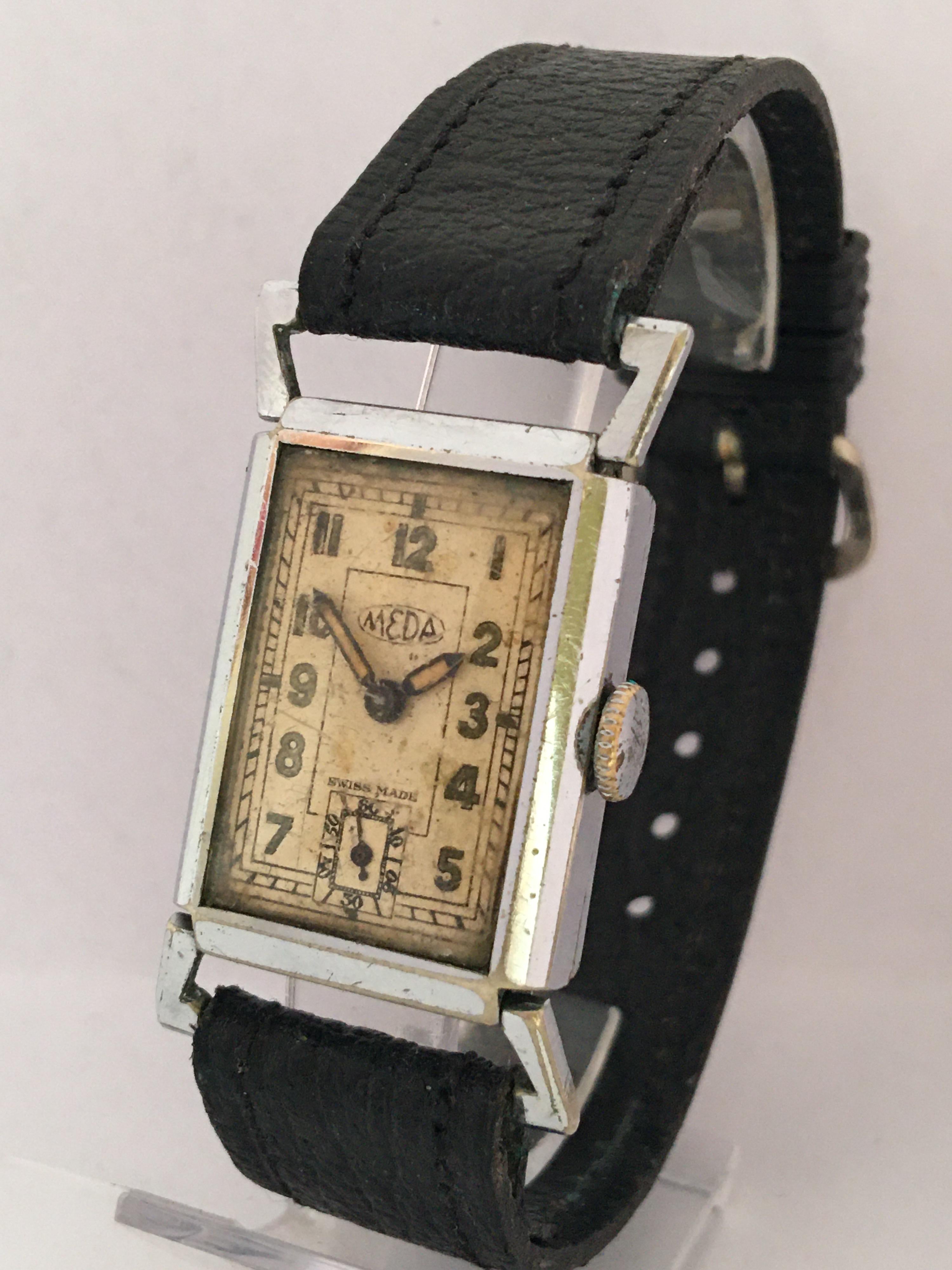 This beautiful pre-owned vintage hand winding watch is in good working condition and it is running well. Visible signs of ageing and wear with light scratches on the glass and on the watch case as as shown. The silver plated watch case is tarnished