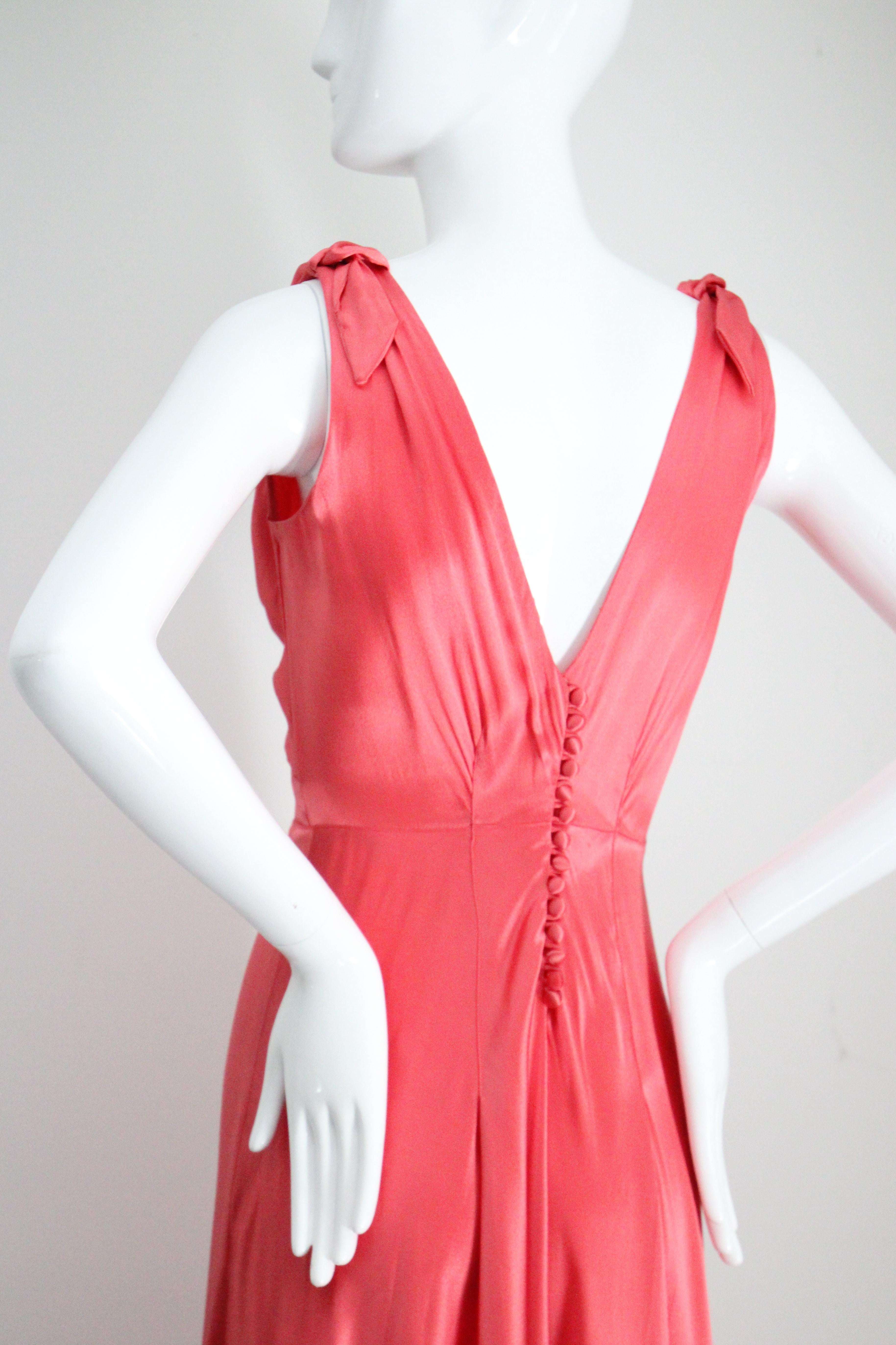 Vintage 1930's Coral Satin Bias Cut Dress and Bolero 1930s satin gown UK 10 US 6 For Sale 5