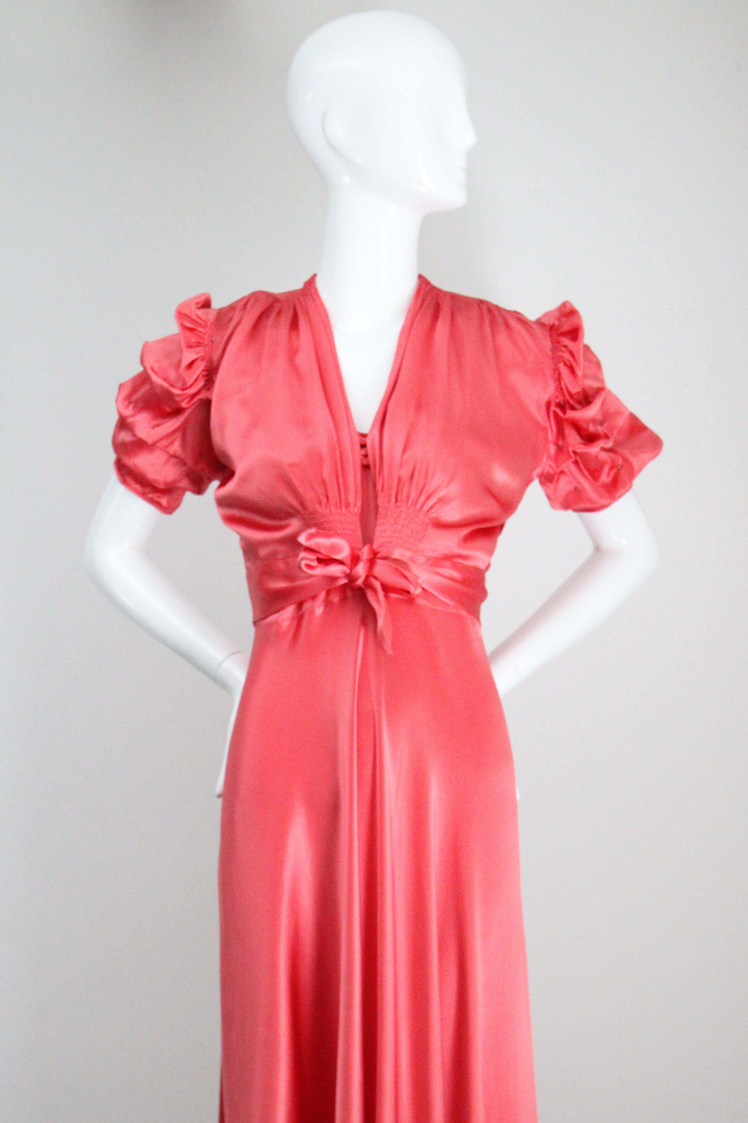 Vintage 1930's Coral Satin Bias Cut Dress and Bolero 1930s satin gown UK 10 US 6 For Sale 6