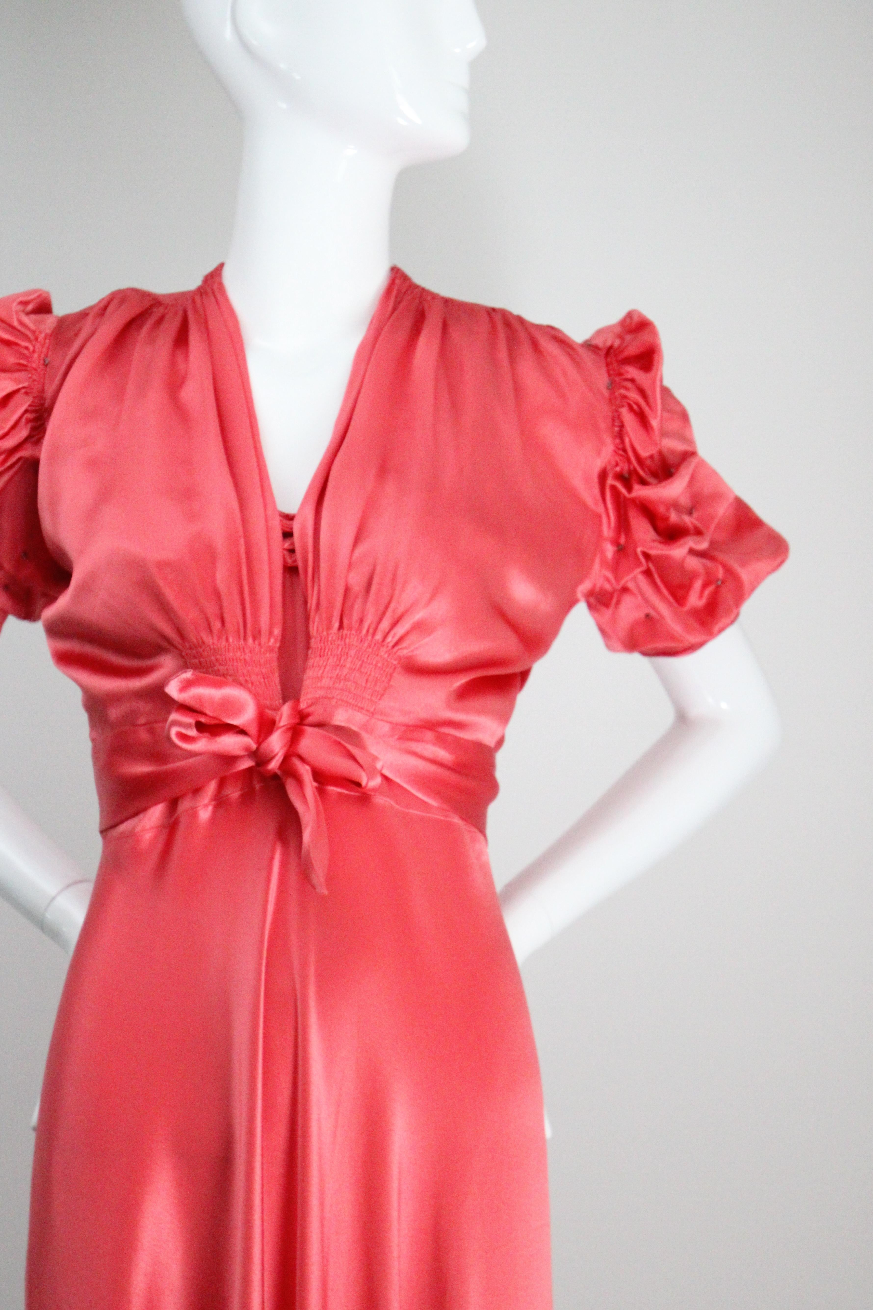 Vintage 1930's Coral Satin Bias Cut Dress and Bolero 1930s satin gown UK 10 US 6 For Sale 7