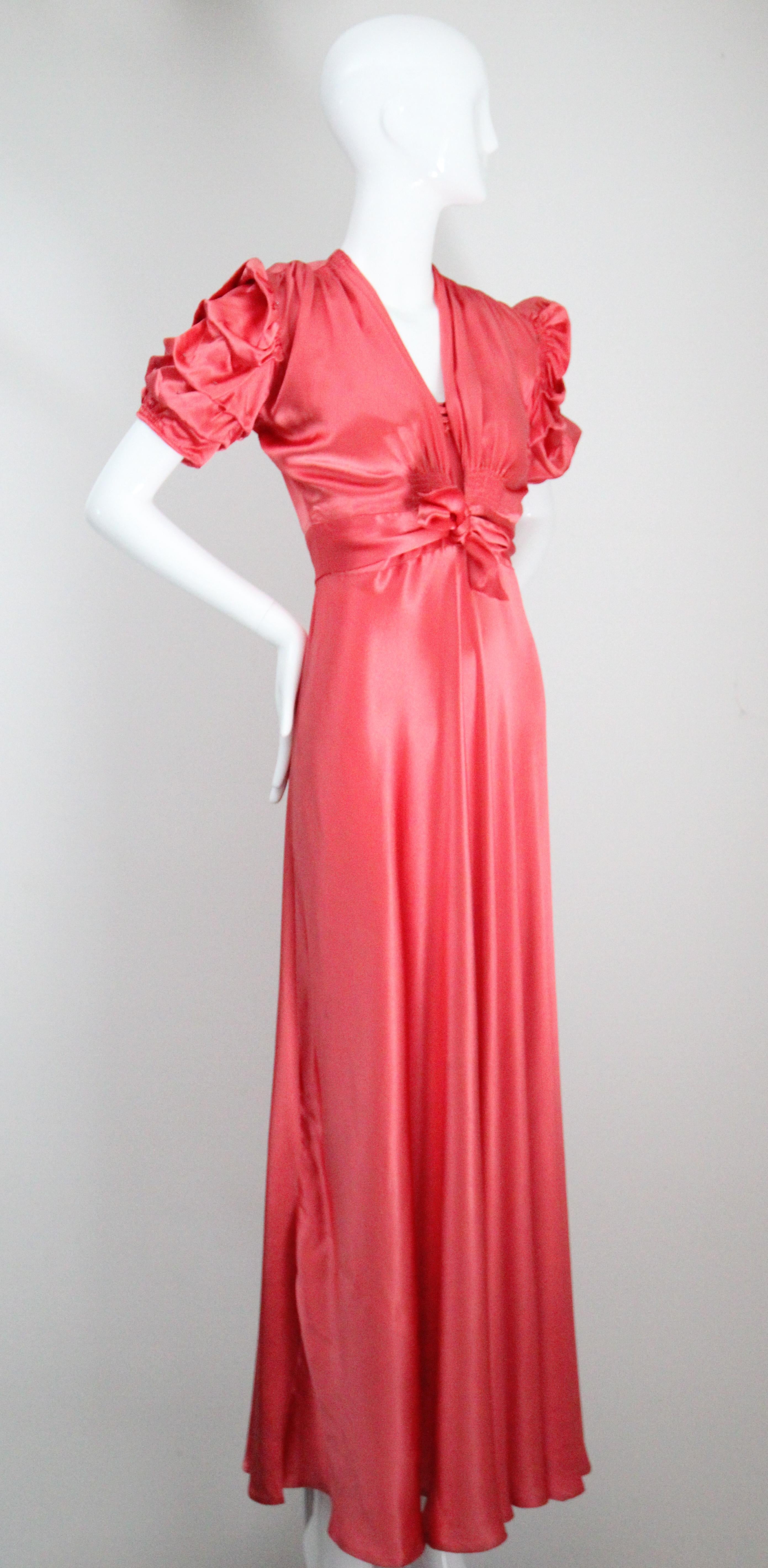 Vintage 1930's Coral Satin Bias Cut Dress and Bolero 1930s satin gown UK 10 US 6 For Sale 8