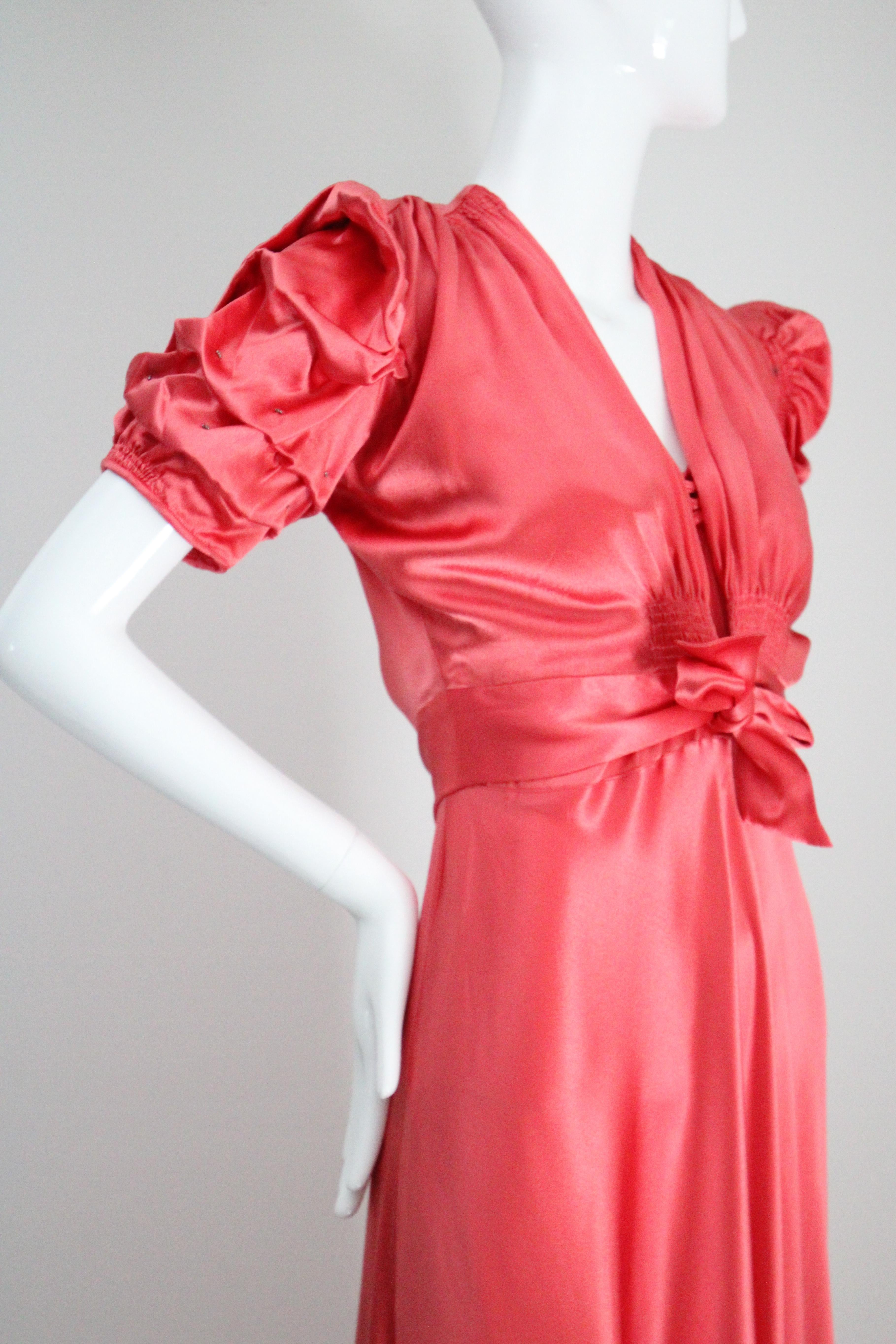 Vintage 1930's Coral Satin Bias Cut Dress and Bolero 1930s satin gown UK 10 US 6 For Sale 9