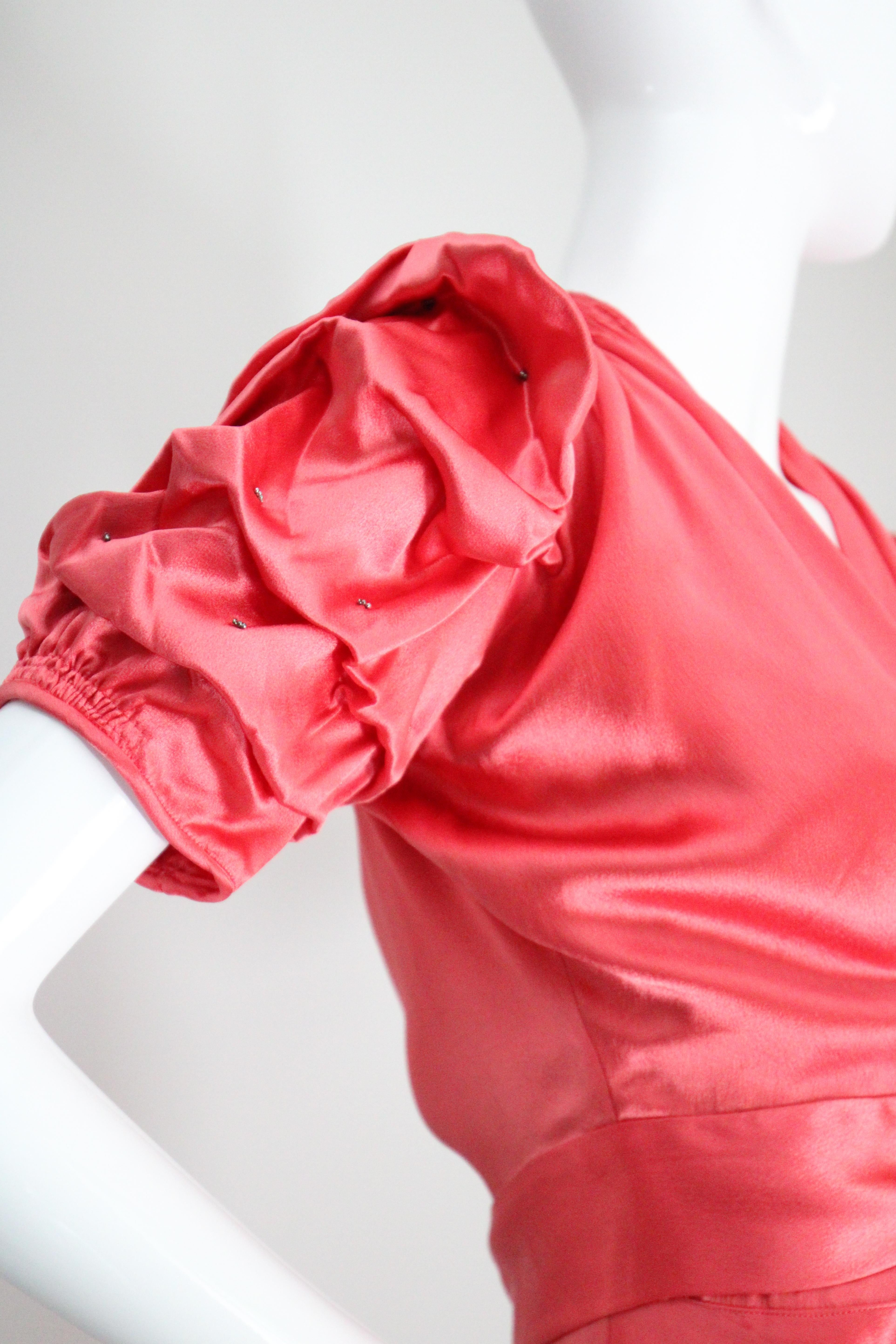 Vintage 1930's Coral Satin Bias Cut Dress and Bolero 1930s satin gown UK 10 US 6 For Sale 10