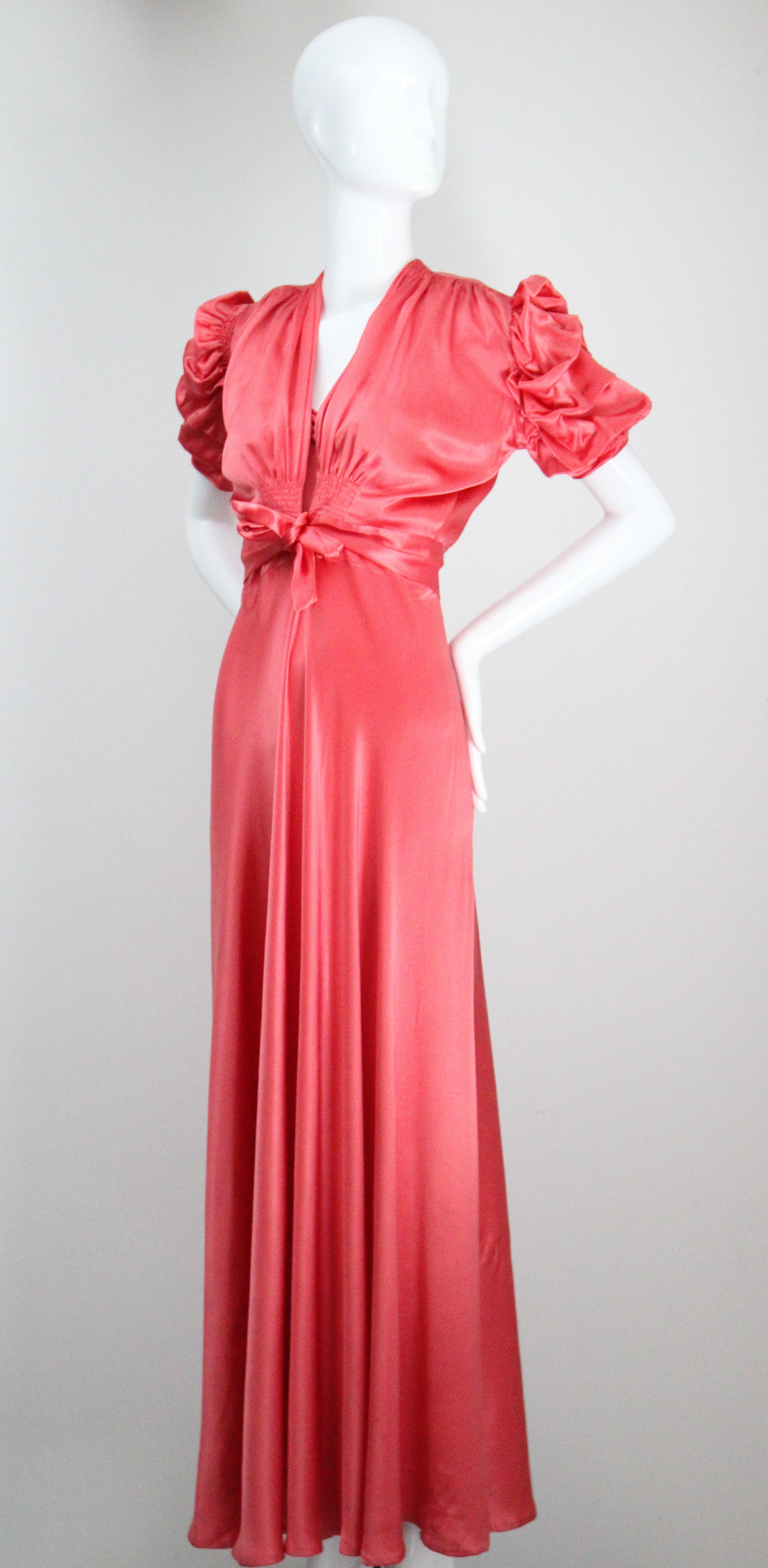 Vintage 1930's Coral Satin Bias Cut Dress and Bolero 1930s satin gown UK 10 US 6 For Sale 11