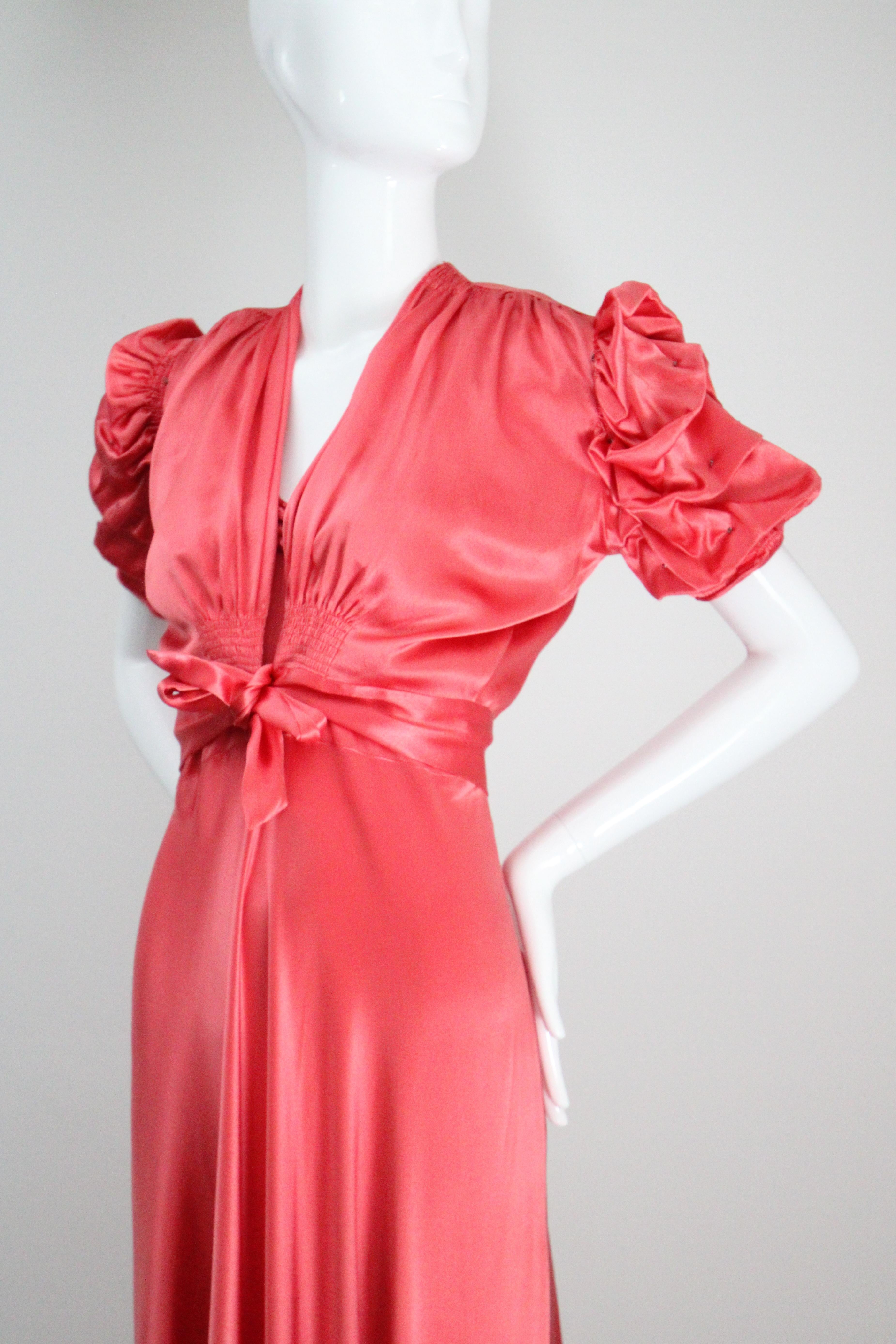 Vintage 1930's Coral Satin Bias Cut Dress and Bolero 1930s satin gown UK 10 US 6 For Sale 12