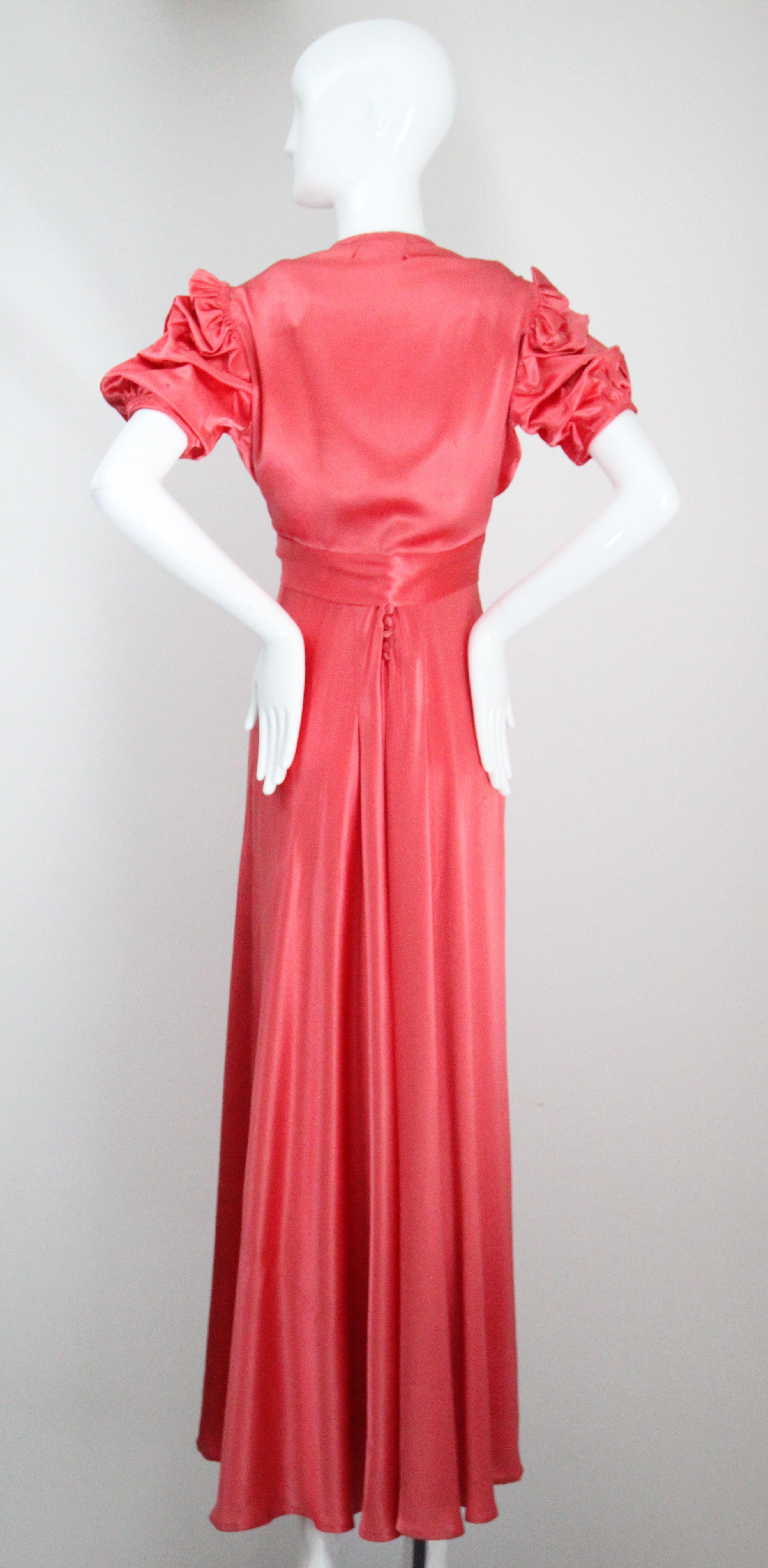Vintage 1930's Coral Satin Bias Cut Dress and Bolero 1930s satin gown UK 10 US 6 For Sale 13