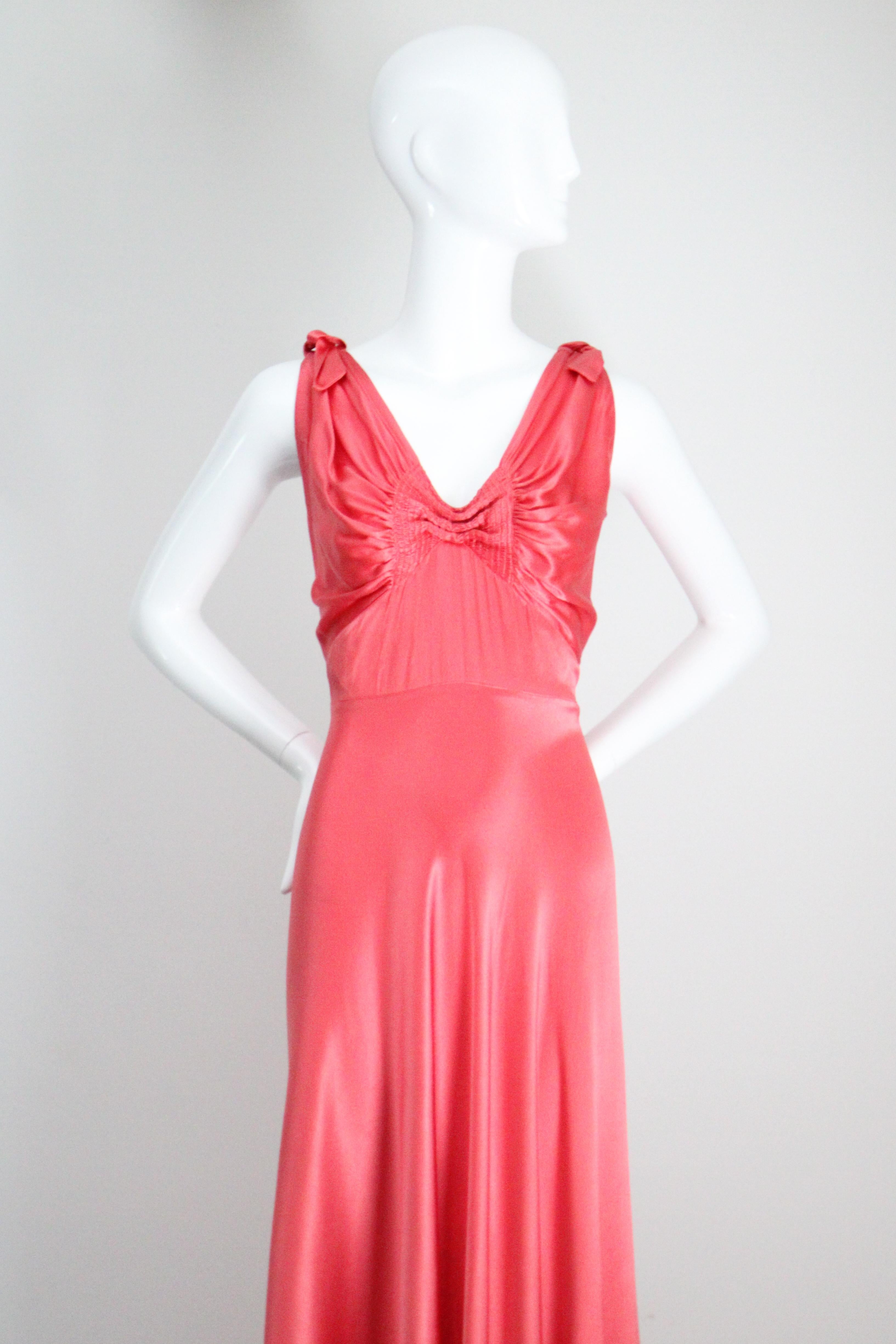 Red Vintage 1930's Coral Satin Bias Cut Dress and Bolero 1930s satin gown UK 10 US 6 For Sale