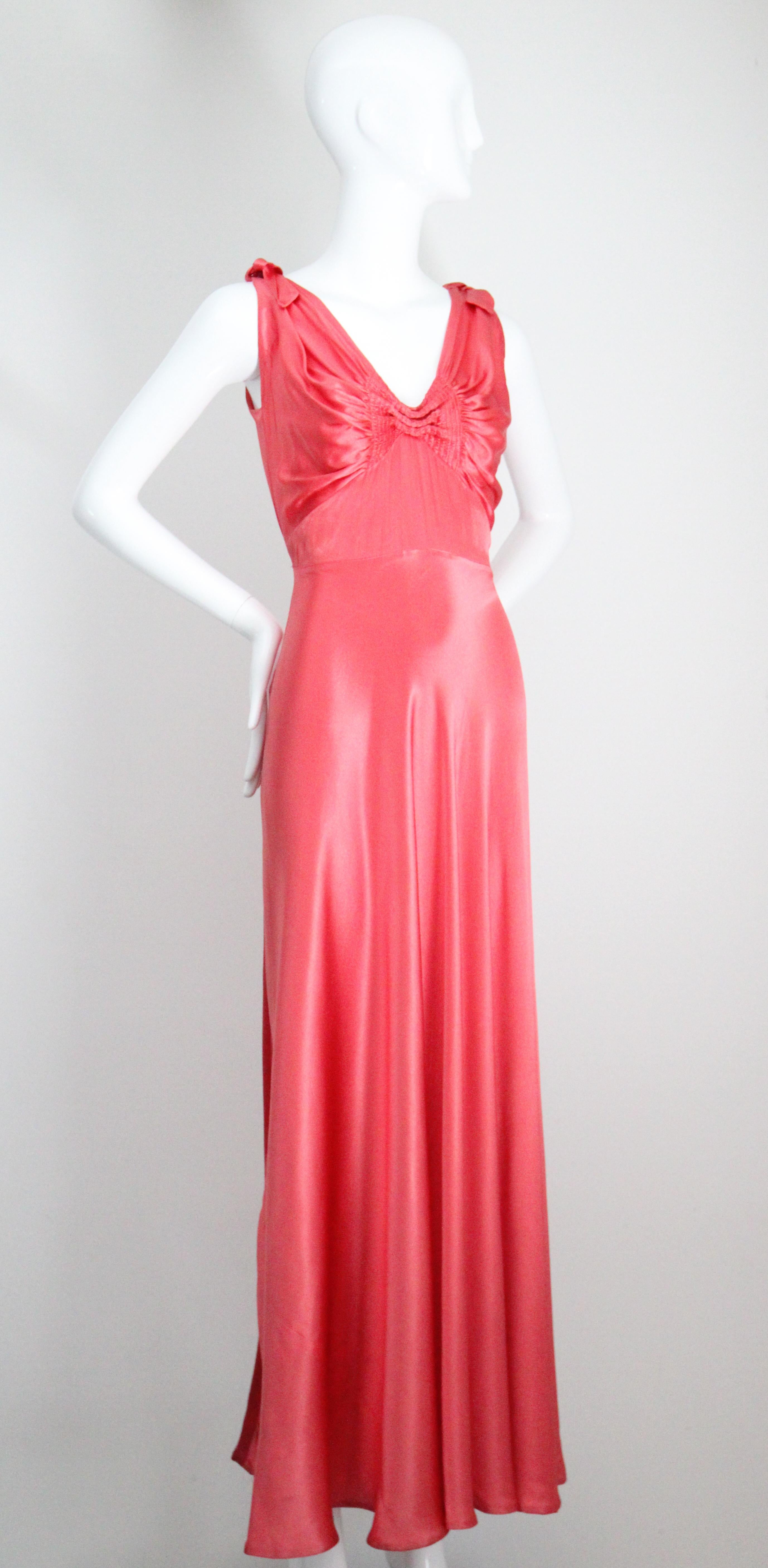 Women's Vintage 1930's Coral Satin Bias Cut Dress and Bolero 1930s satin gown UK 10 US 6 For Sale