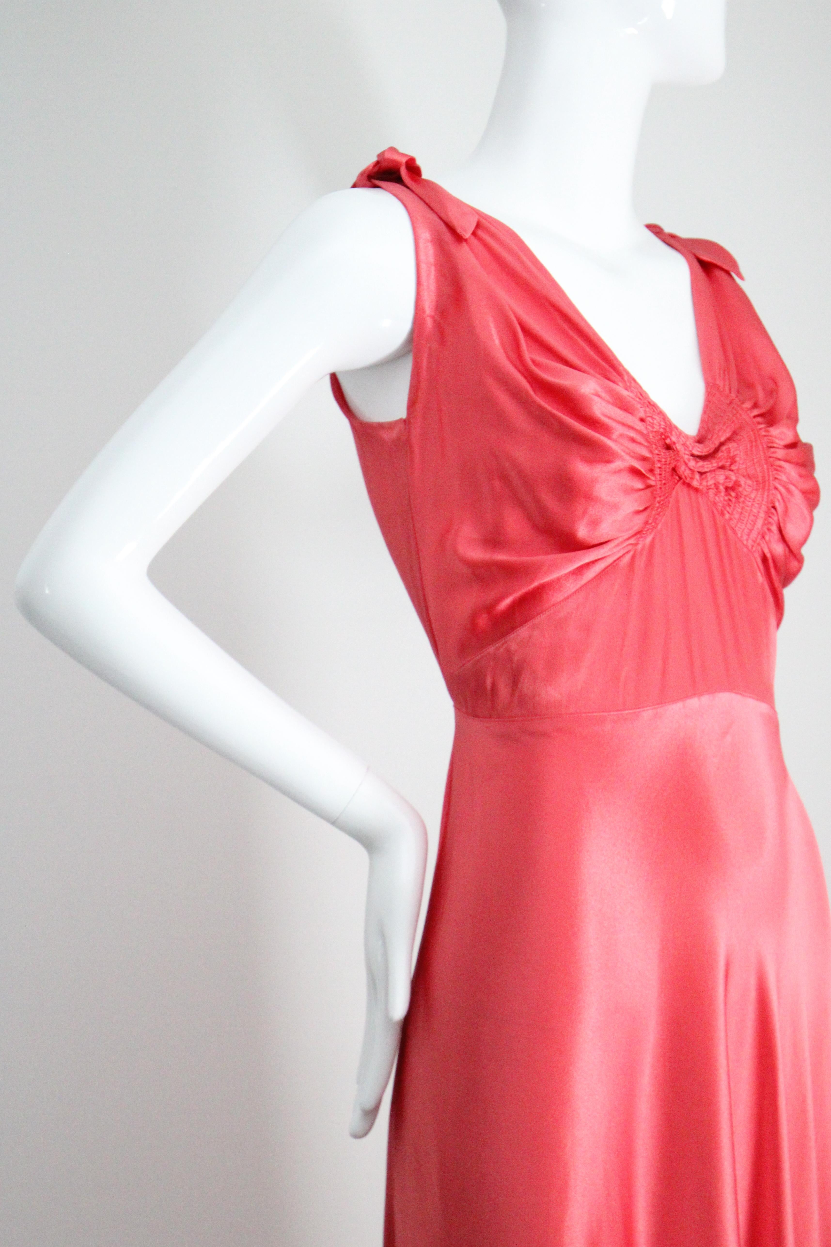 Vintage 1930's Coral Satin Bias Cut Dress and Bolero 1930s satin gown UK 10 US 6 For Sale 1