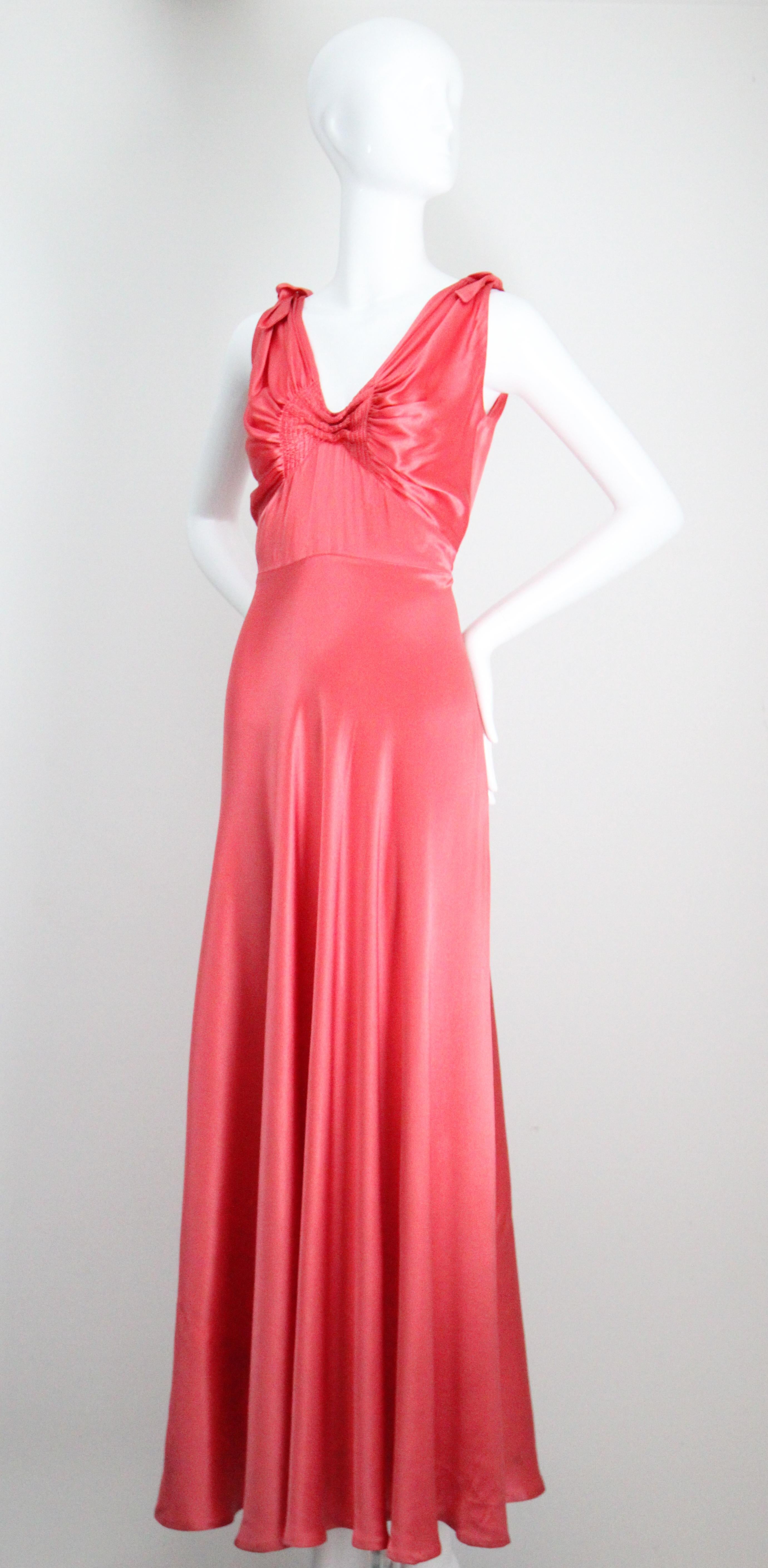Vintage 1930's Coral Satin Bias Cut Dress and Bolero 1930s satin gown UK 10 US 6 For Sale 2