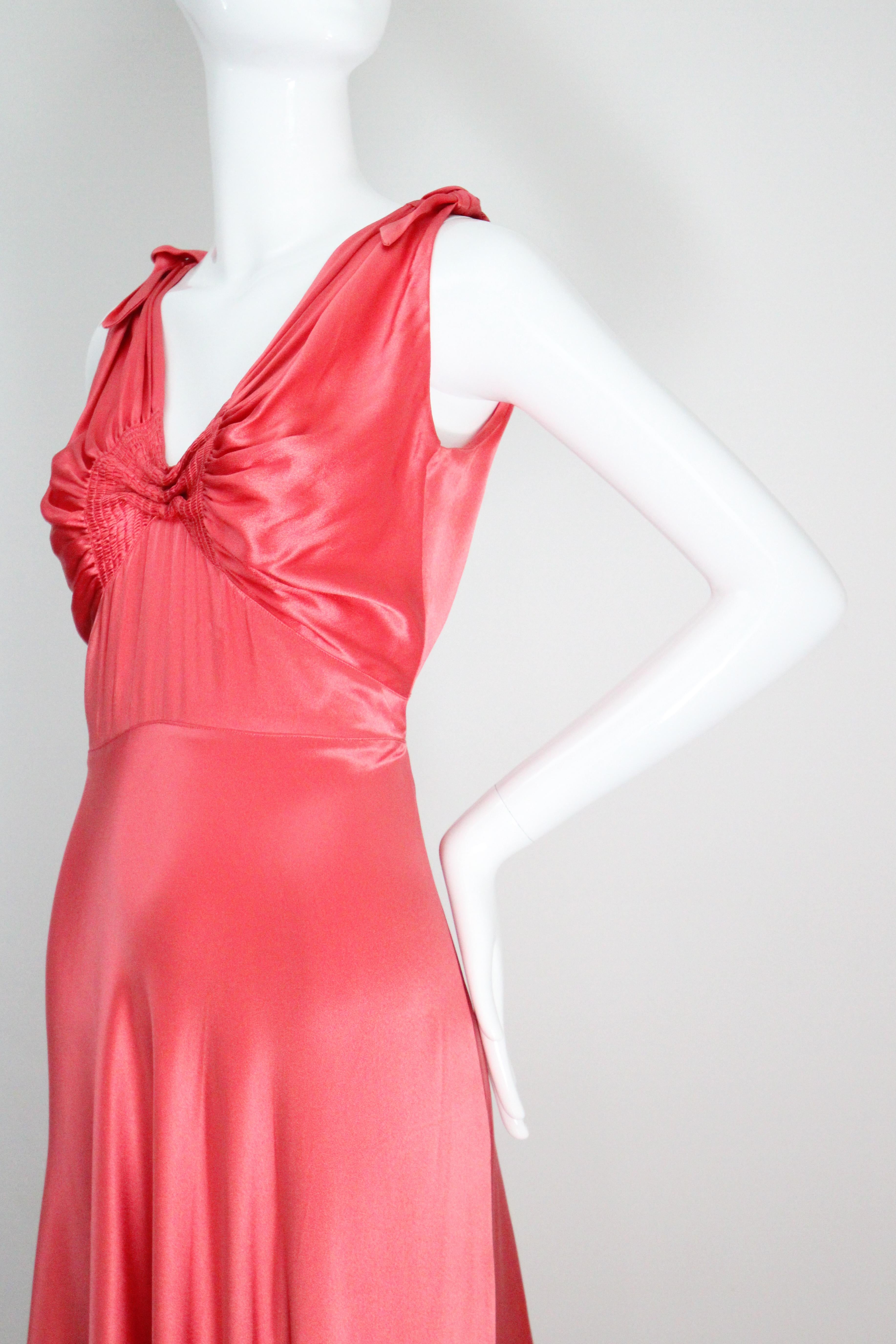 Vintage 1930's Coral Satin Bias Cut Dress and Bolero 1930s satin gown UK 10 US 6 For Sale 3