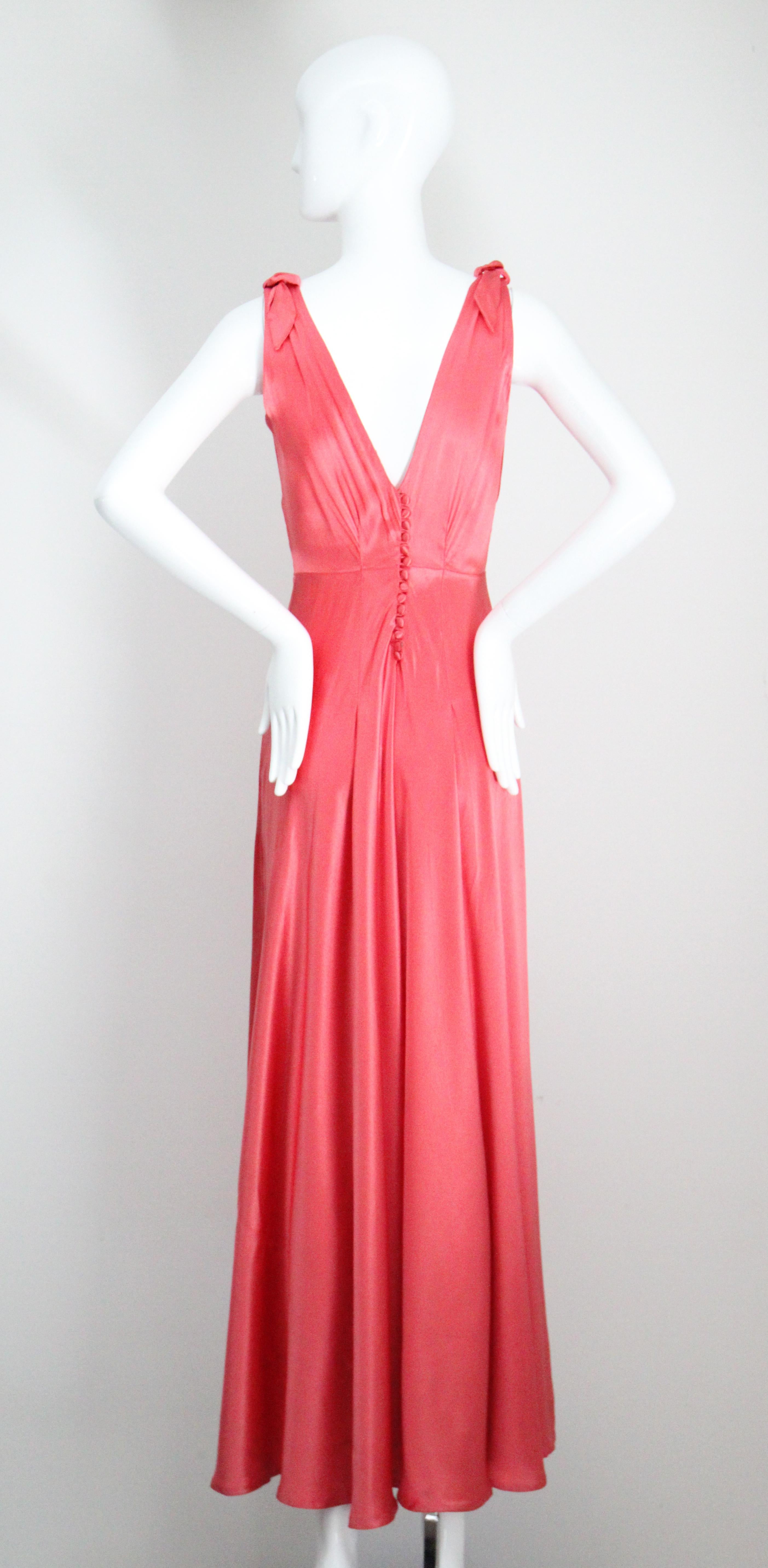 Vintage 1930's Coral Satin Bias Cut Dress and Bolero 1930s satin gown UK 10 US 6 For Sale 4