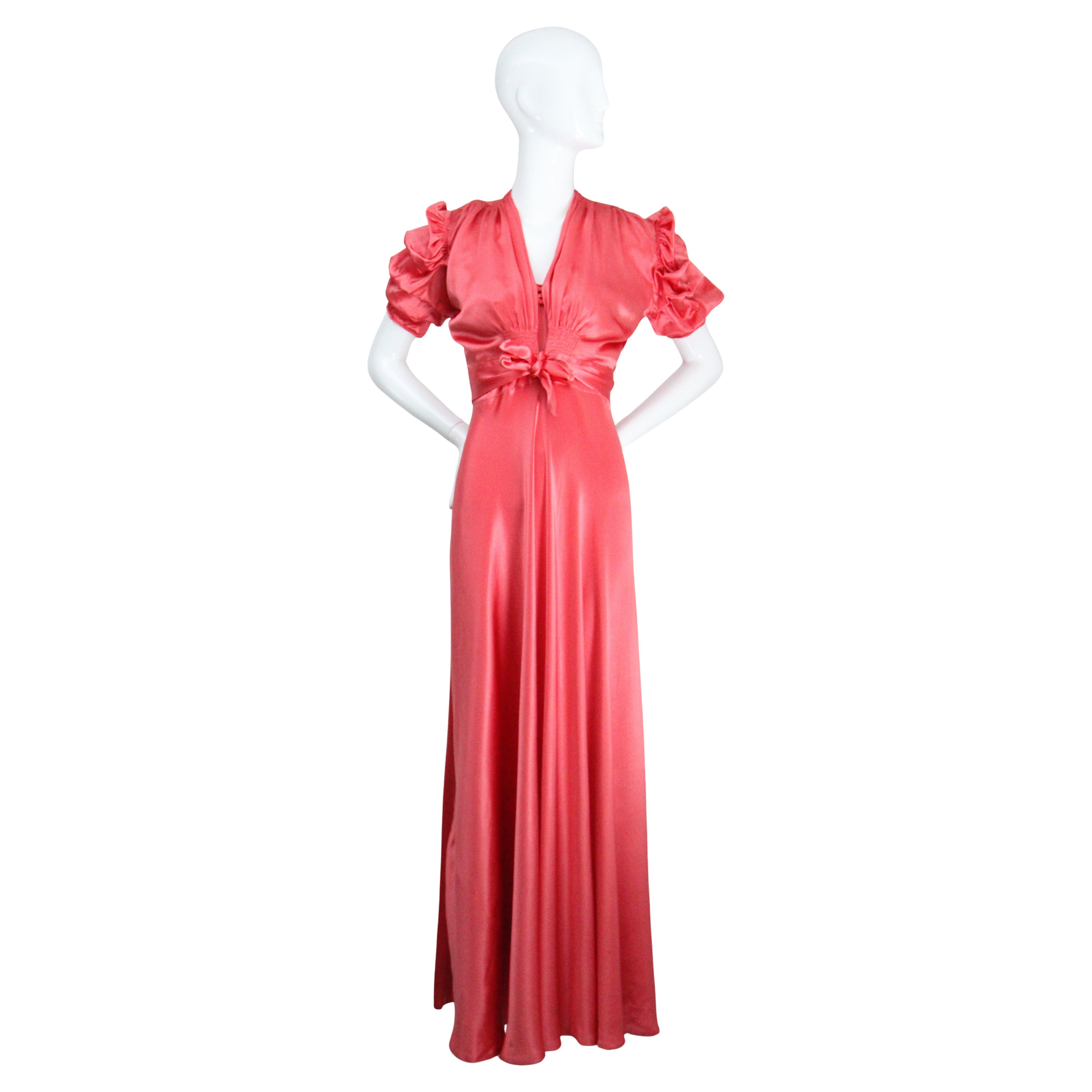 Vintage 1930's Coral Satin Bias Cut Dress and Bolero 1930s satin gown UK 10 US 6 For Sale