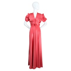 Vintage 1930's Coral Satin Bias Cut Dress and Bolero 1930s satin gown UK 10 US 6