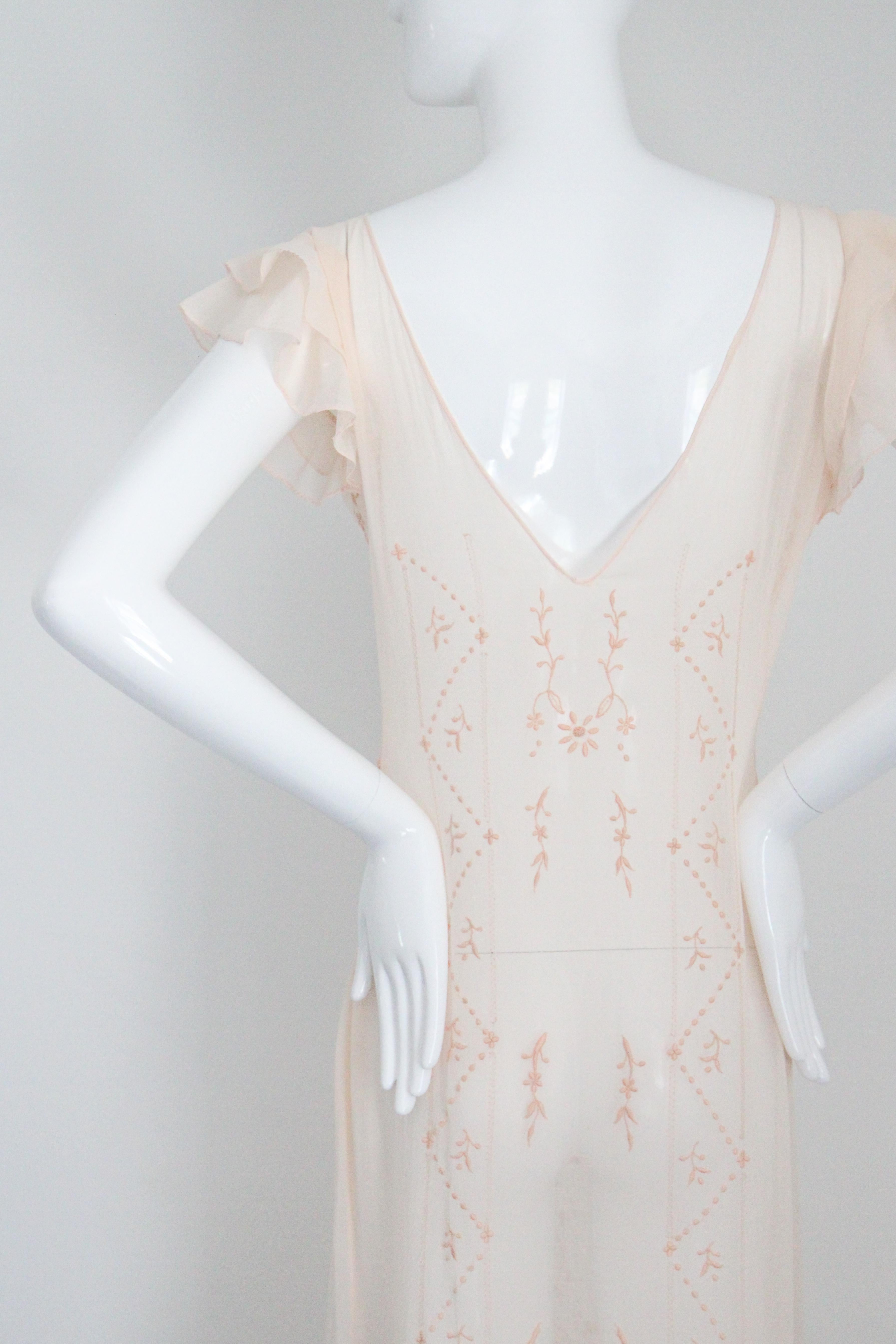 Vintage 1930's Cotton Embroidered Day Dress Pale Pink Floral 1930s UK 8 US 4 For Sale 8