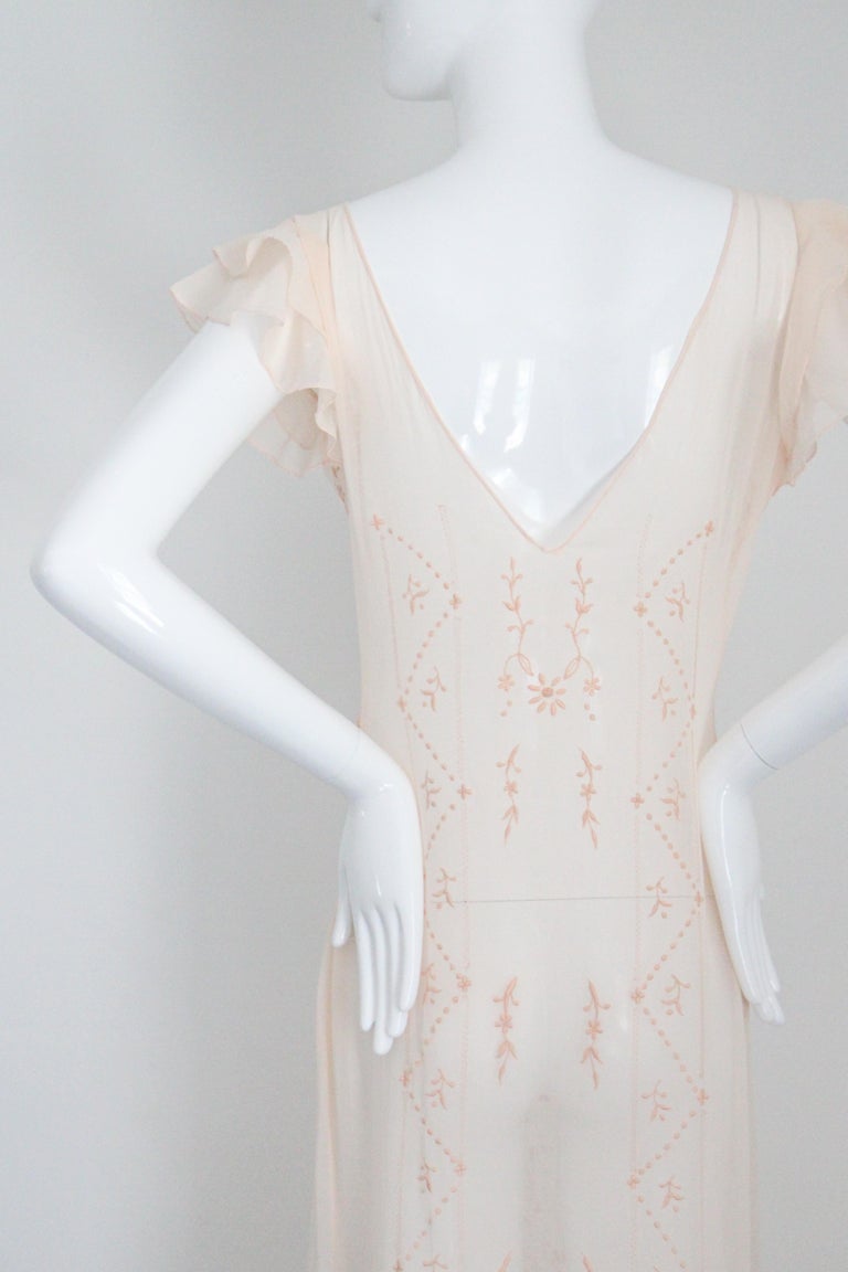 Vintage 1930's Cotton Embroidered Day Dress Pale Pink Floral 1930s UK 8 US  4 For Sale at 1stDibs