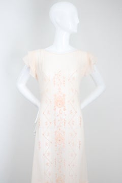 Vintage 1930's Cotton Embroidered Day Dress Pale Pink Floral 1930s UK 8 US 4