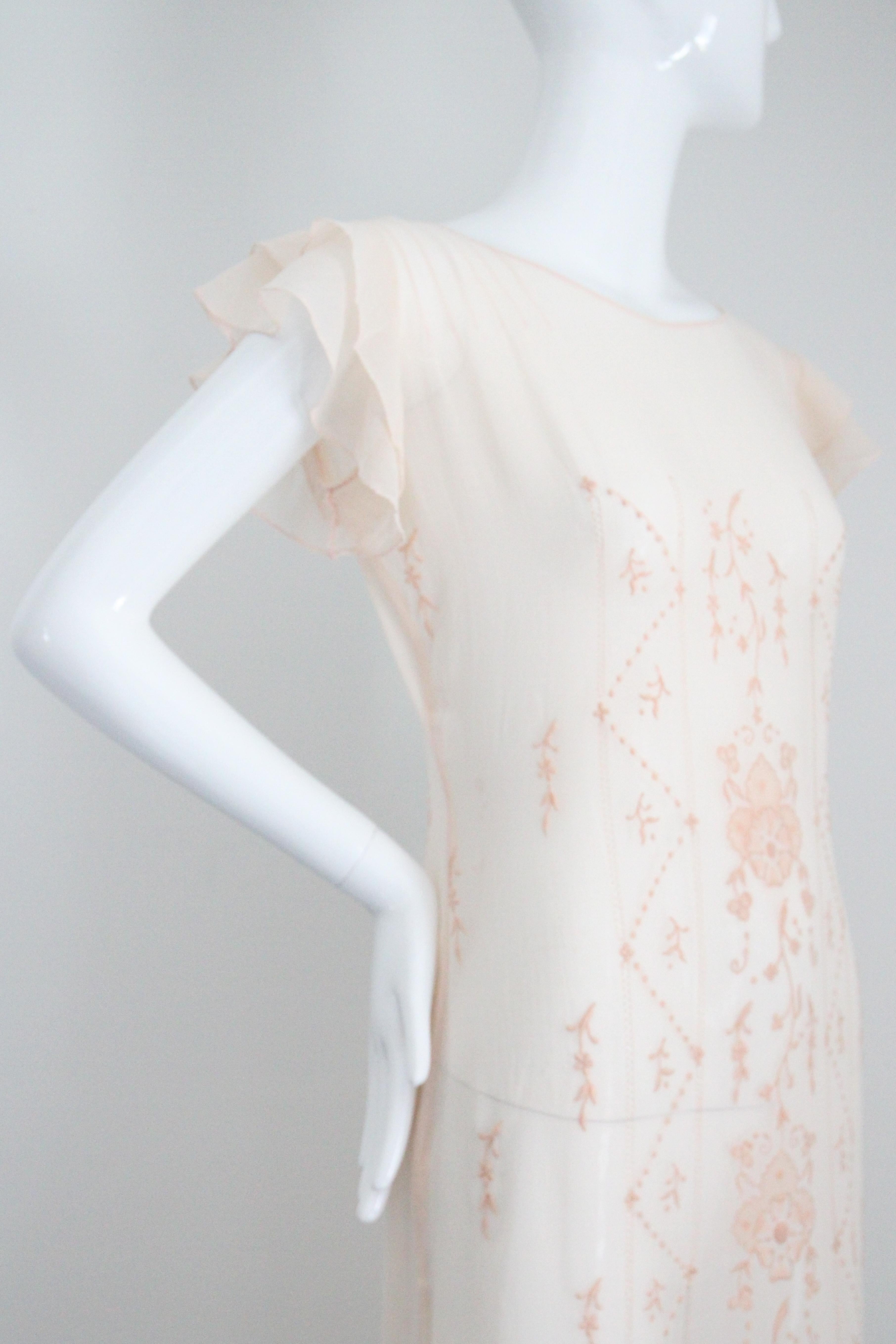 Vintage 1930's Cotton Embroidered Day Dress Pale Pink Floral 1930s UK 8 US 4 For Sale 2