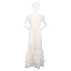 Vintage 1930's Cotton Embroidered Day Dress Pale Pink Floral 1930s UK 8 US 4