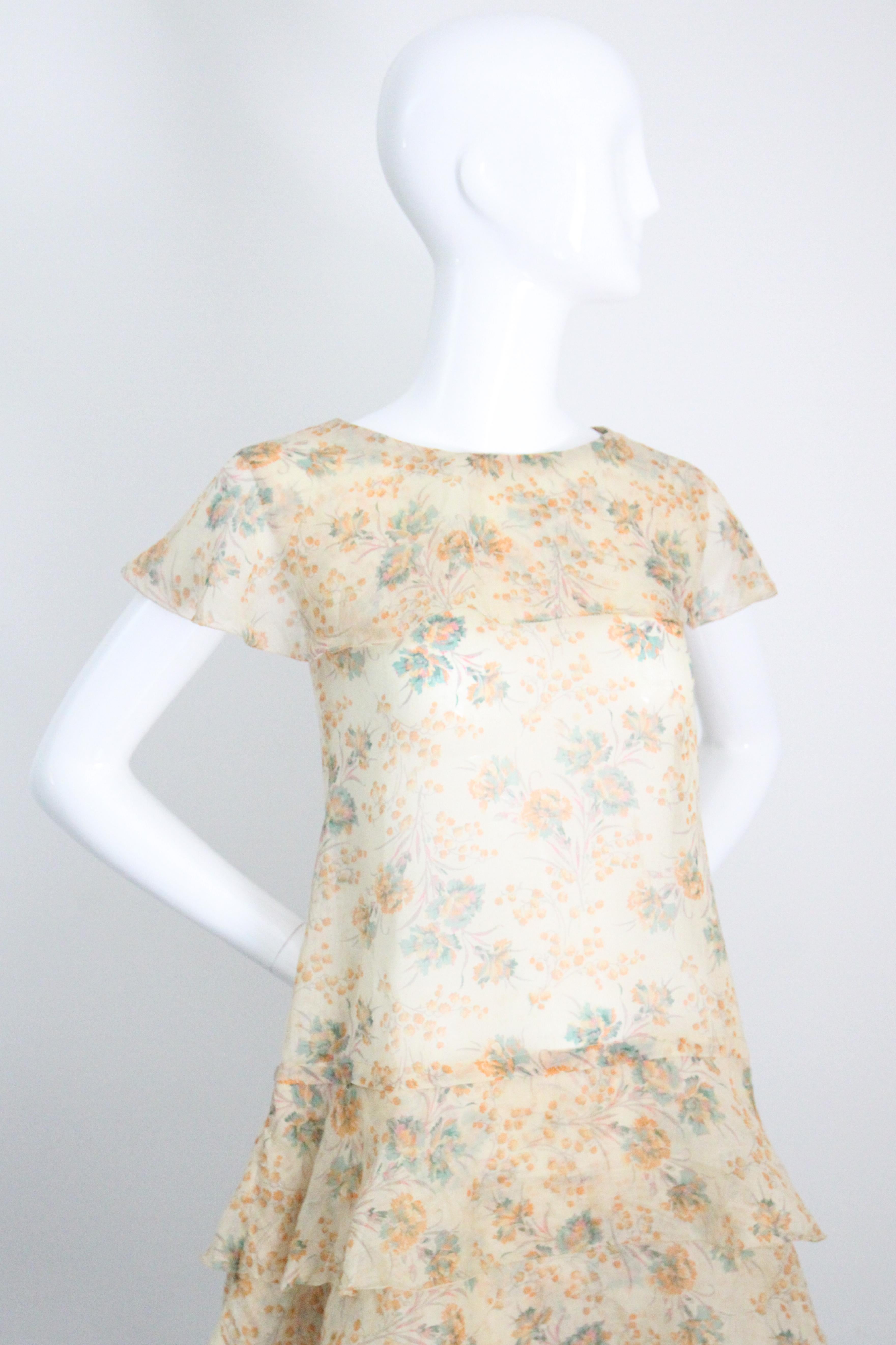 De las mujeres Vestido Floral de Algodón de 1930 Vestido de Día de 1930 UK 6-8 US 2-4 en venta