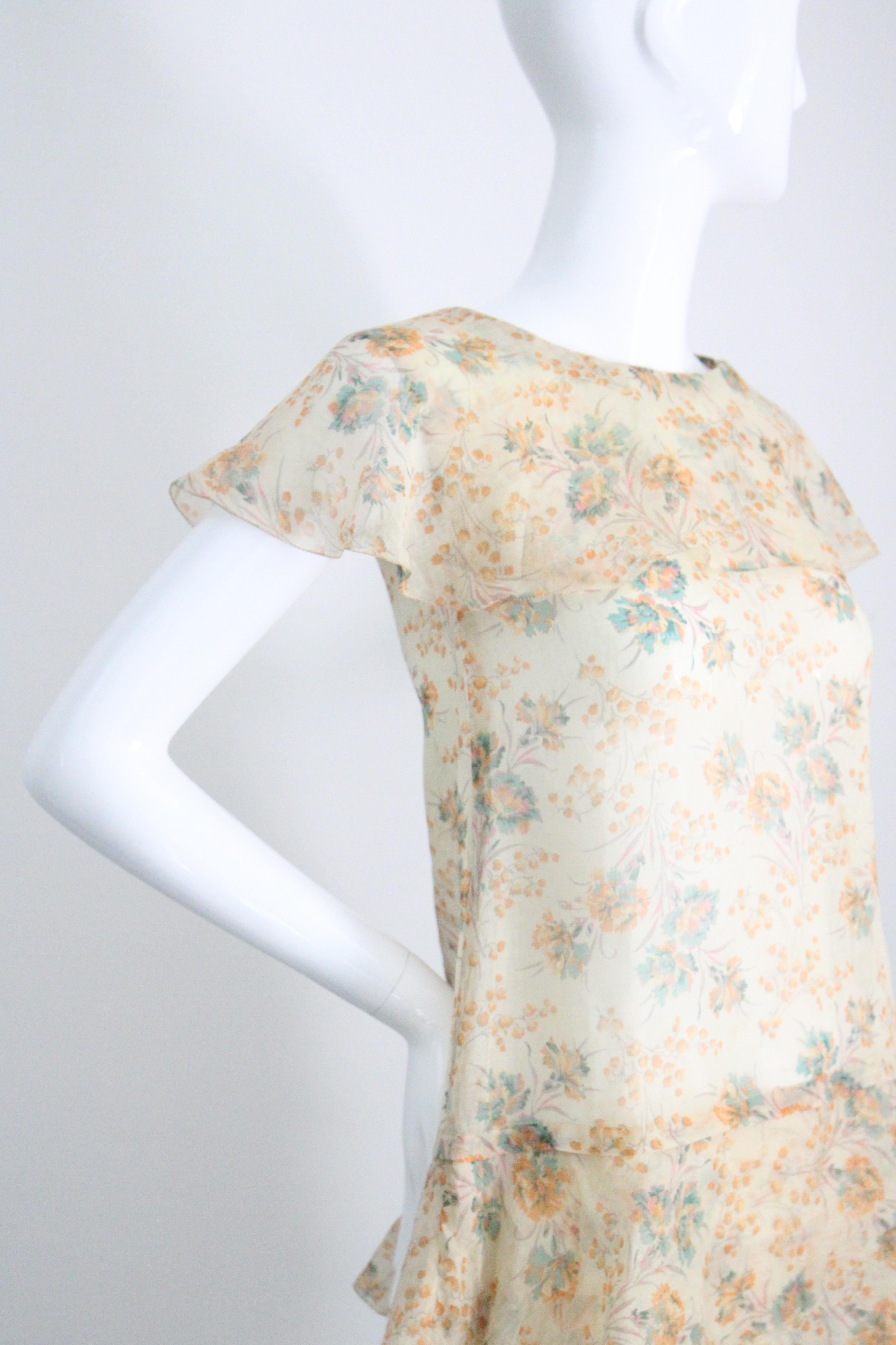 Vestido Floral de Algodón de 1930 Vestido de Día de 1930 UK 6-8 US 2-4 en venta 1