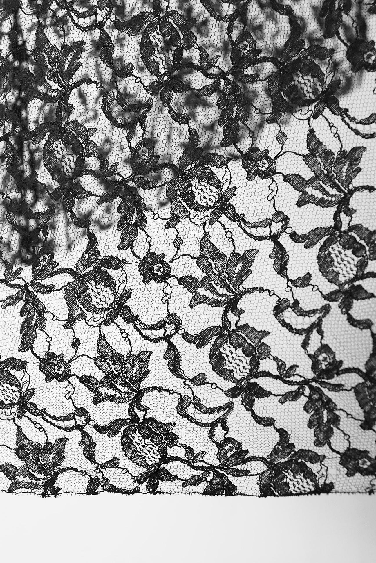 Vintage 1930's Couture Black Lace Flutter Velvet Bow Tiered Swirl Bias-Cut Gown 6