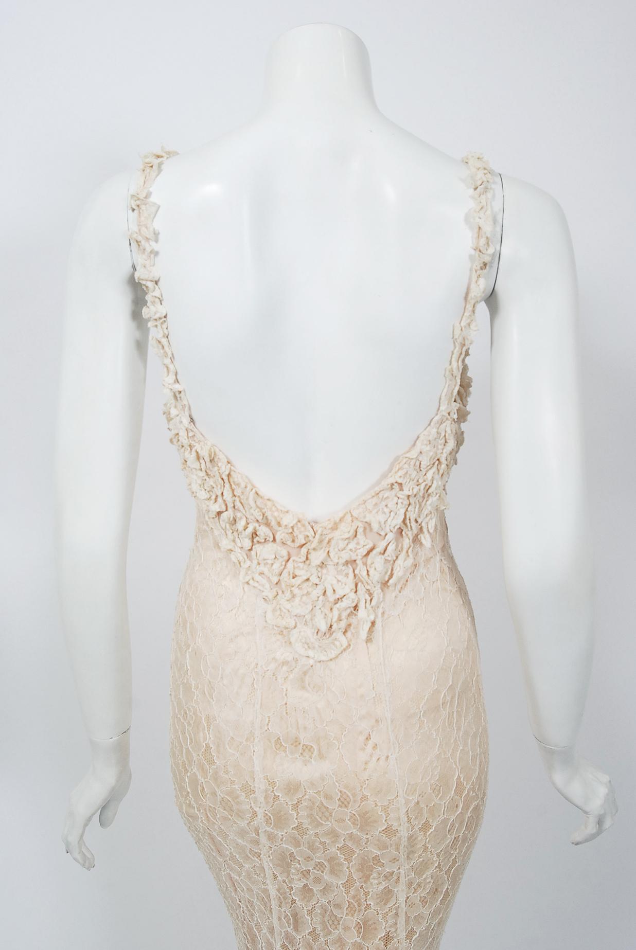 Vintage 1930's Couture Ivory Lace Nude Illusion Backless Bias-Cut Gown & Jacket 3