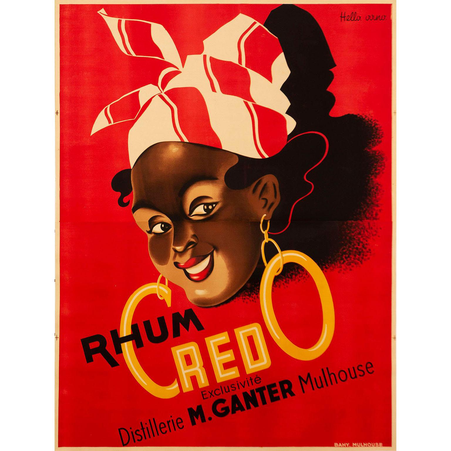 Vintage 1930s Credo Rhum Poster by Hella Arno For Sale