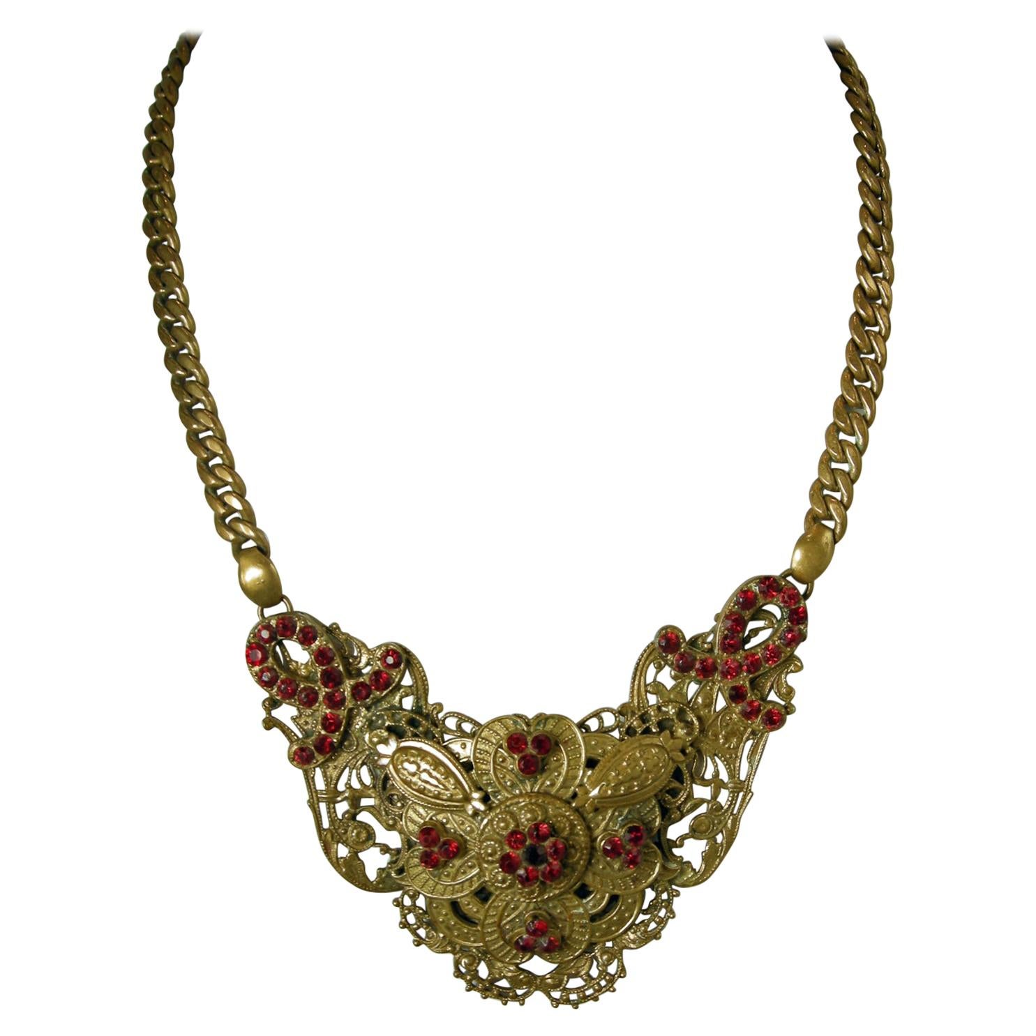 Vintage 1930s Czech 3-Dimensional Floral Necklace For Sale