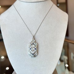 Vintage 1930's Diamond & Sapphire 18K Gold Necklace