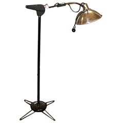 Vintage 1930s Doctor's Floor Lamp in Chrome & Black Metal