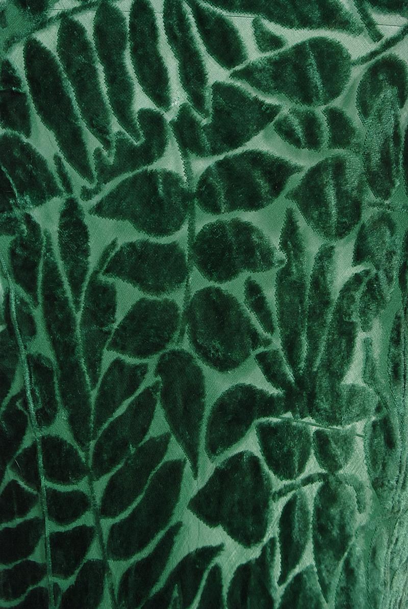 Vintage 1930's Emerald Green Leaf Motif Sheer Silk Velvet Bias-Cut Gown & Bolero 6