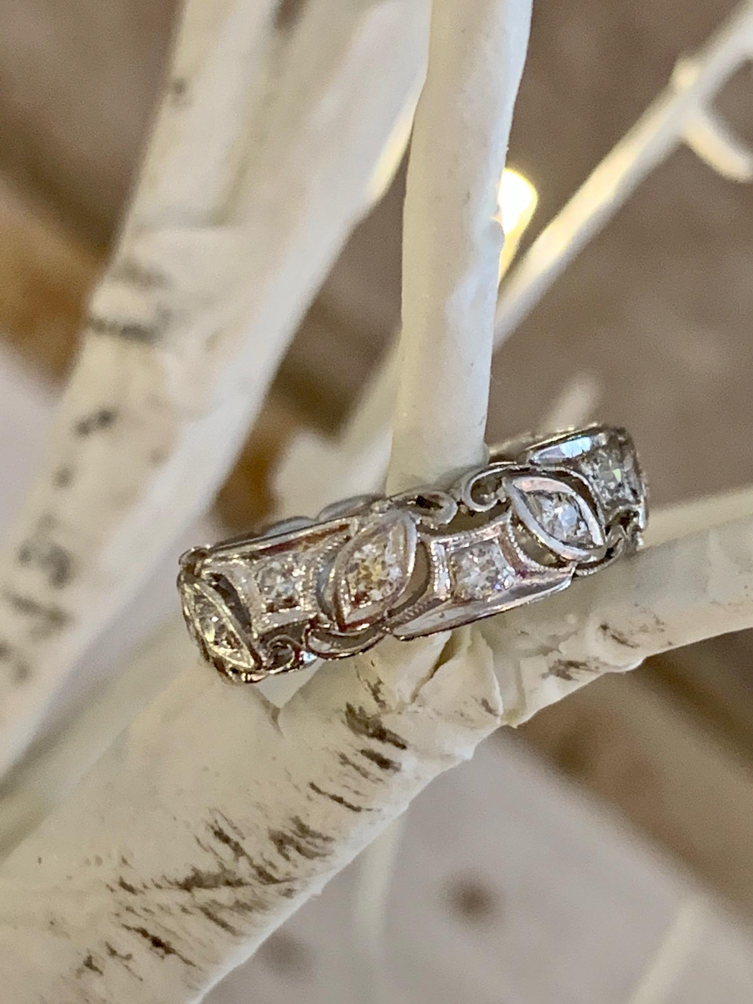 Vintage 1930s European Cut and Single Cut Diamond Platinum Ring In Good Condition In St. Louis Park, MN