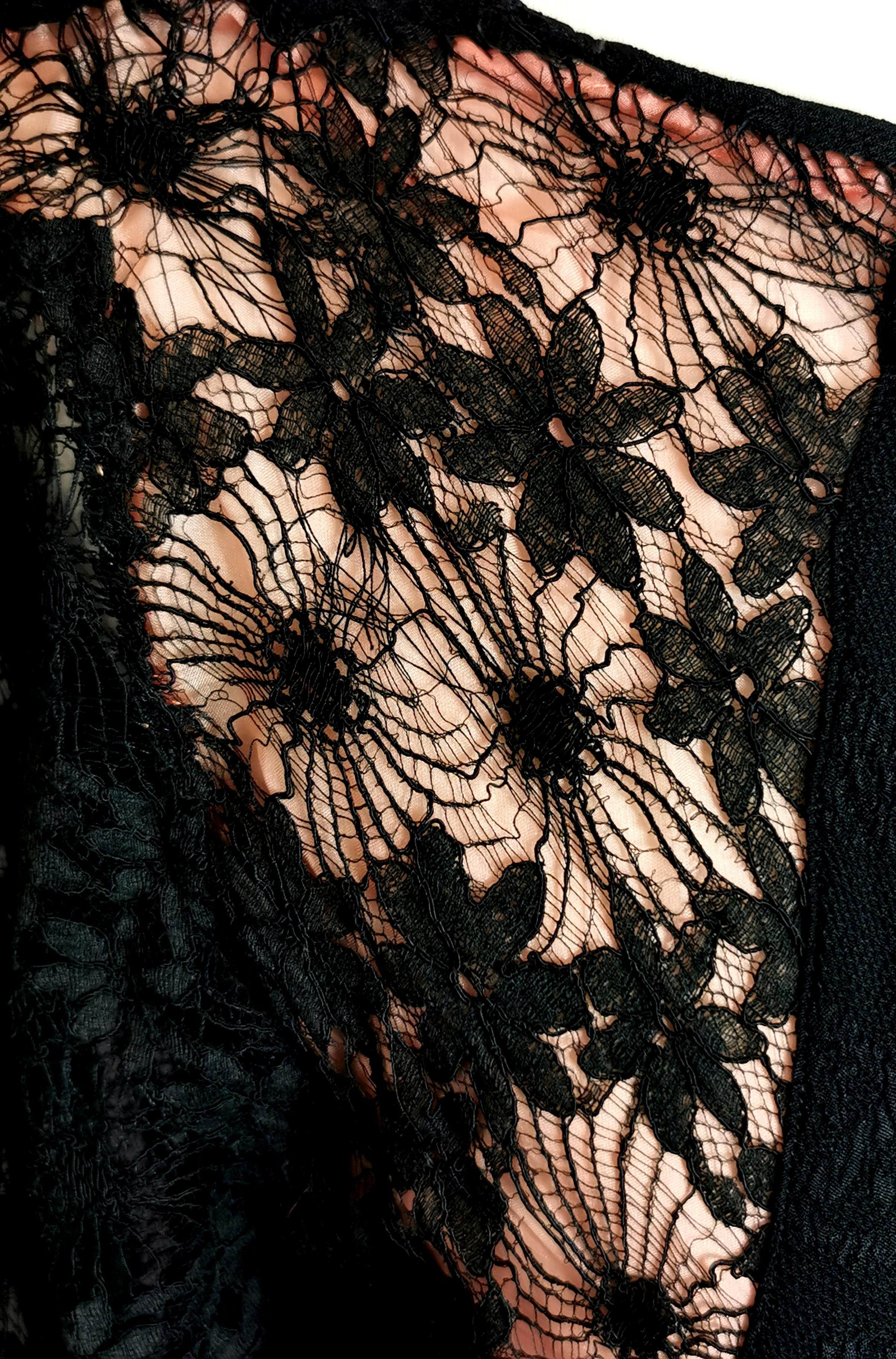 Vintage 1930's evening dress, Black lace, pink  For Sale 8
