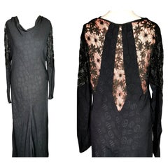Vintage 1930's evening dress, Black lace, pink 