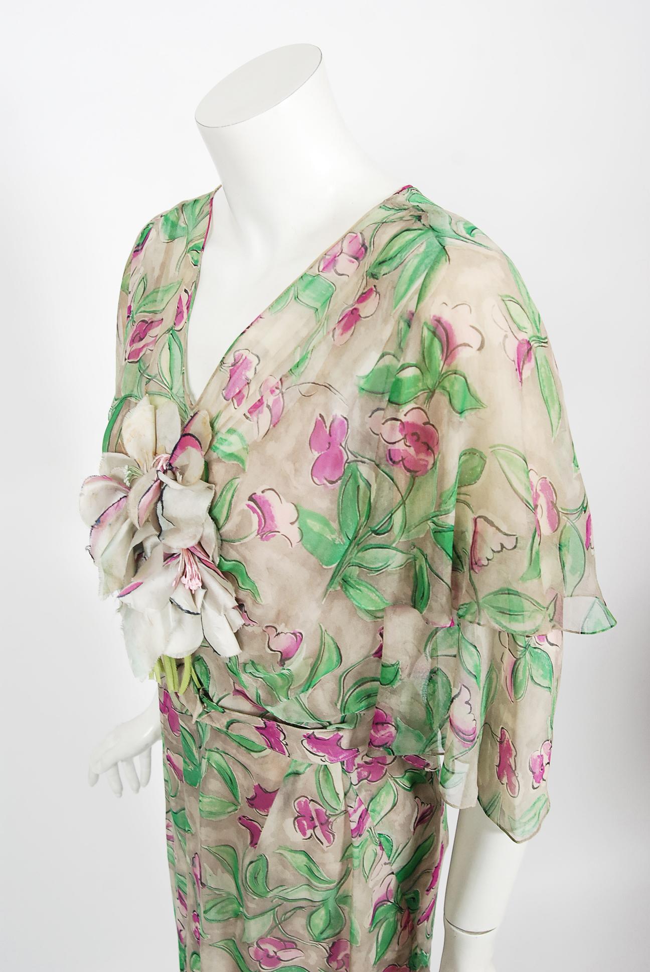 Vintage 1930's Fashion Originators Guild Floral Print Silk Chiffon Gown & Jacket For Sale 4