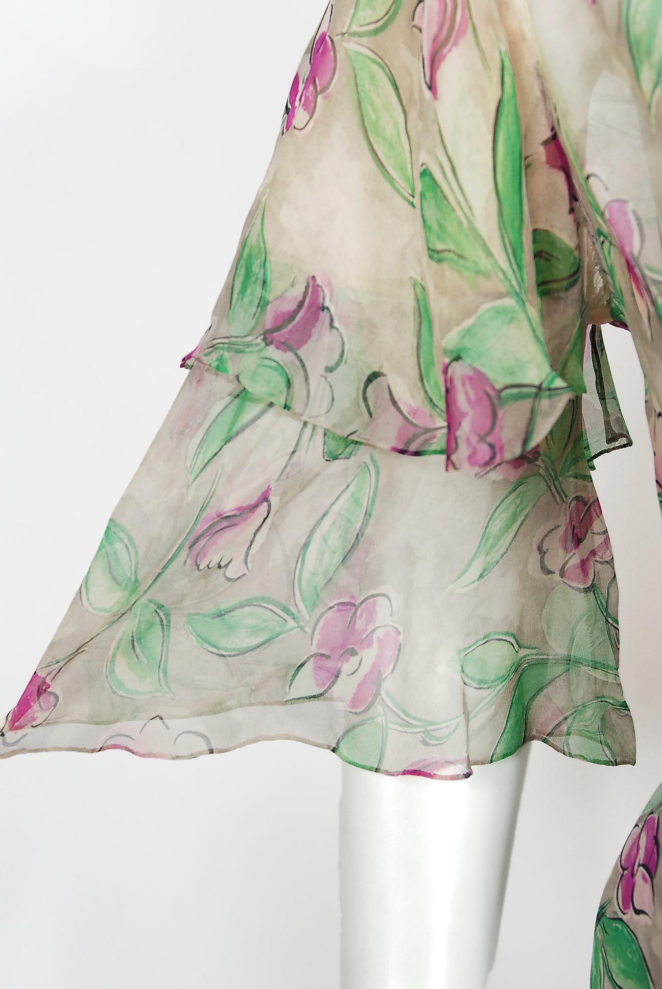 Vintage 1930's Fashion Originators Guild Robe et veste en mousseline de soie à imprimé floral Pour femmes en vente