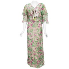 Vintage 1930
s Fashion Originators Guild Floral Print Silk Chiffon Gown 
Jacket