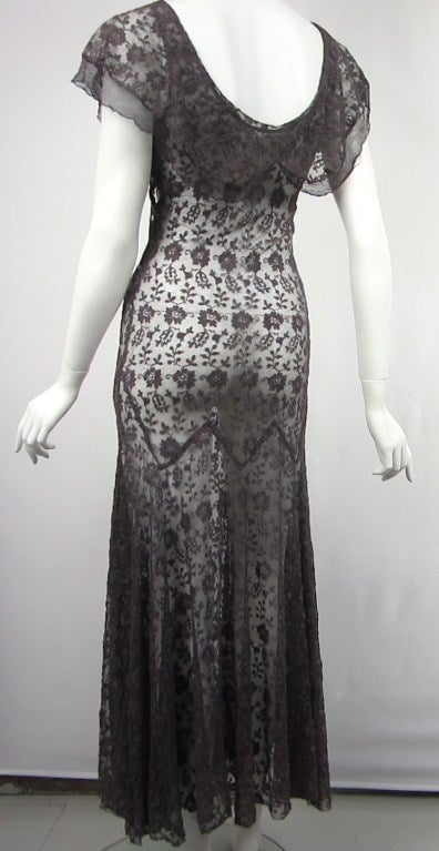 Women's Vintage 1930s Floral Embroidered Mesh Flutter Dress For Sale