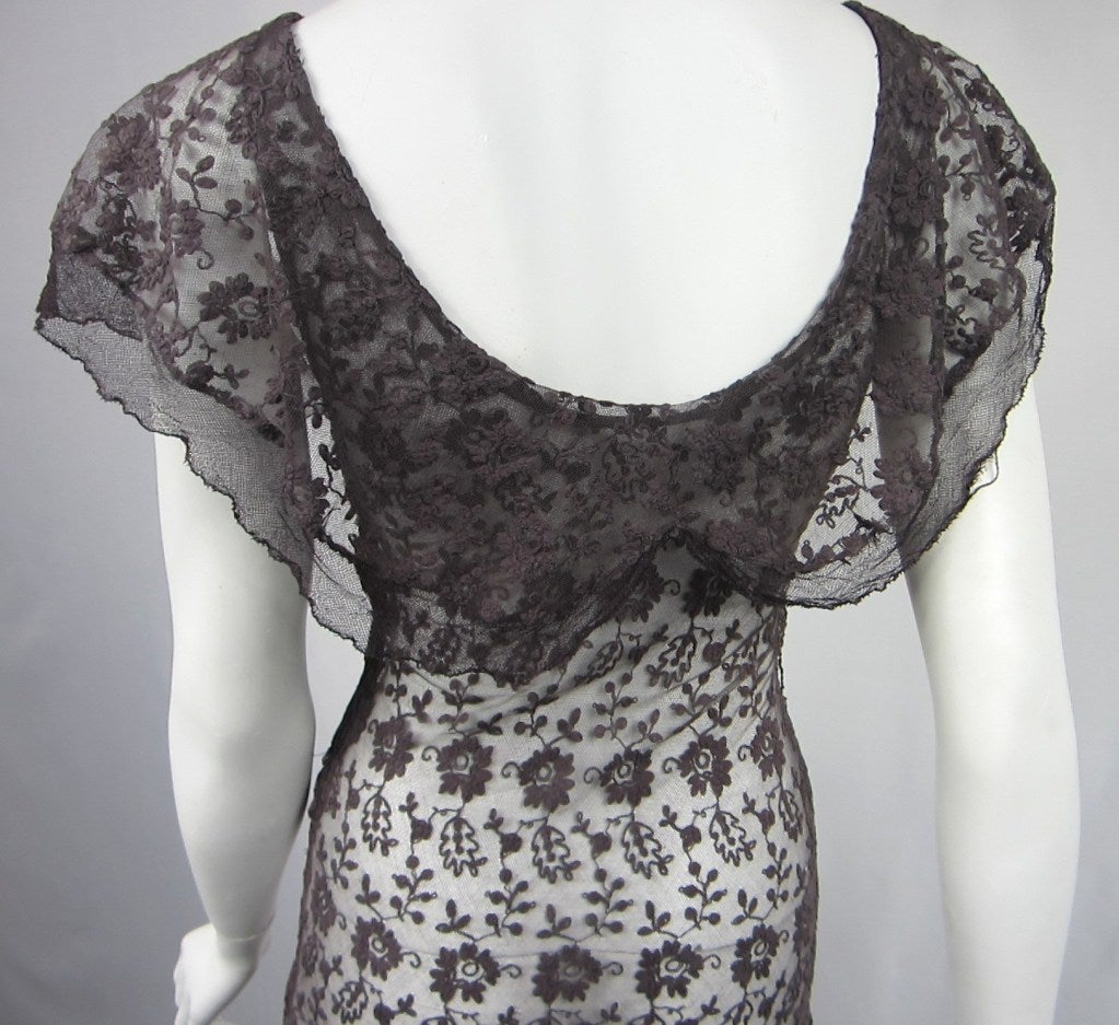 Vintage 1930s Floral Embroidered Mesh Flutter Dress For Sale 1