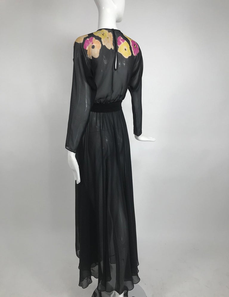 Vintage 1930s Floral Print Bias Cut Black Chiffon Maxi Dress For Sale ...
