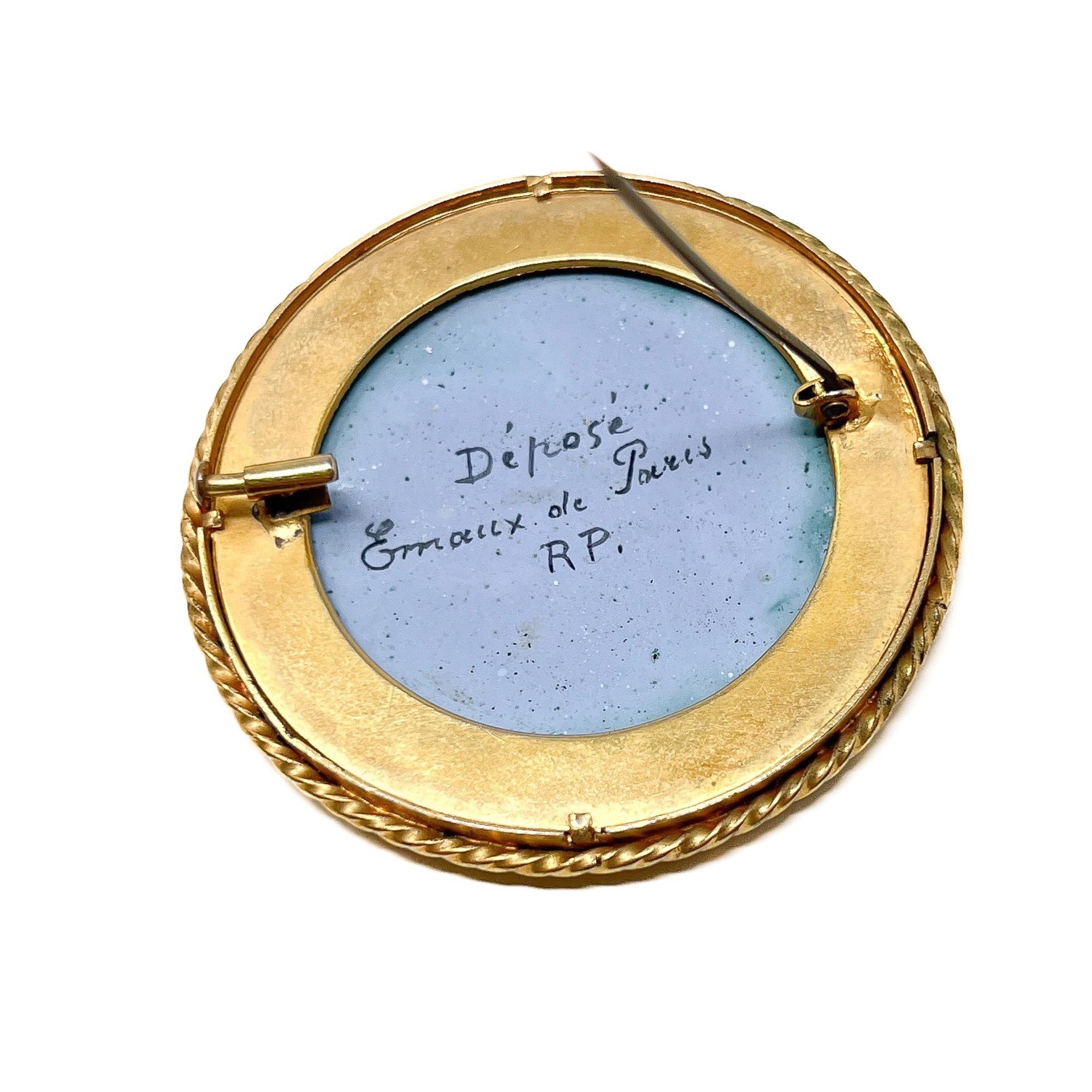 Vintage 1930s French Enamel and Glass Flower Brooch For Sale 5