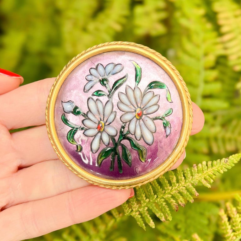 Broche Vintage En Laiton Avec Bouquet De Fleurs émaillé - Occasion, Décoration Ancienne